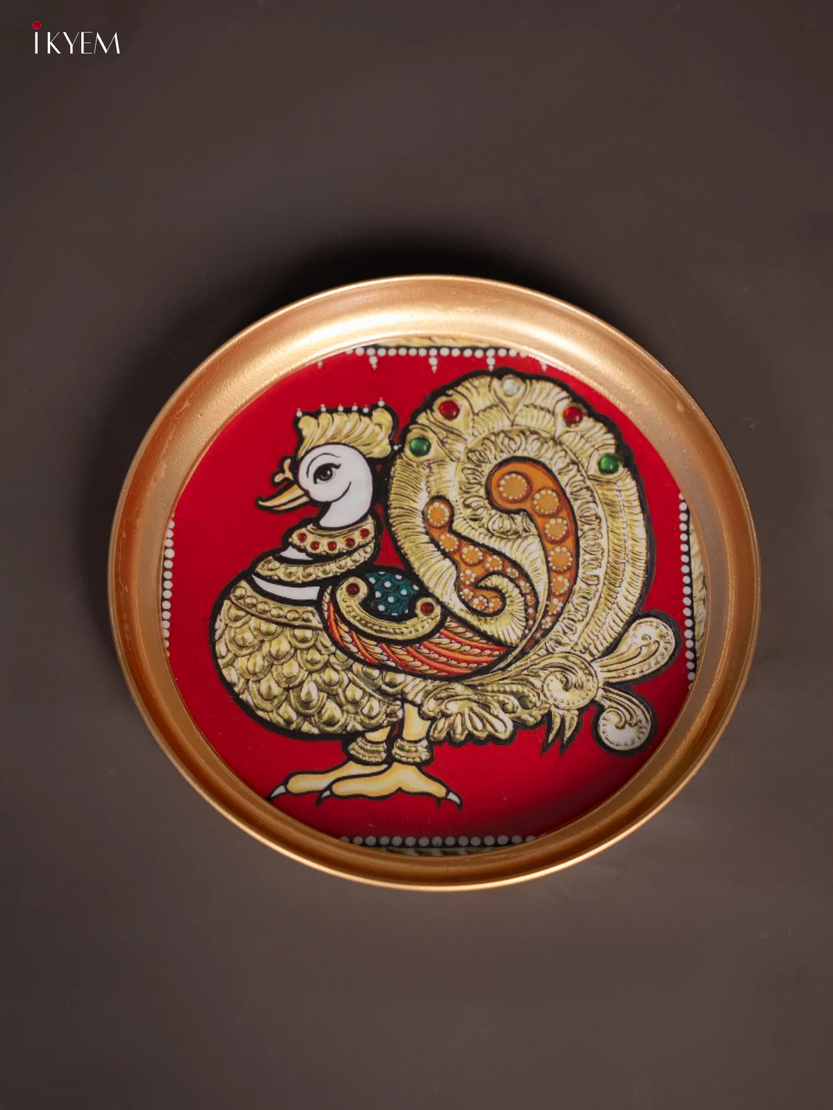 Annapakshi Printed Red & White Copper Coating Plate 8 Inch - Image 3