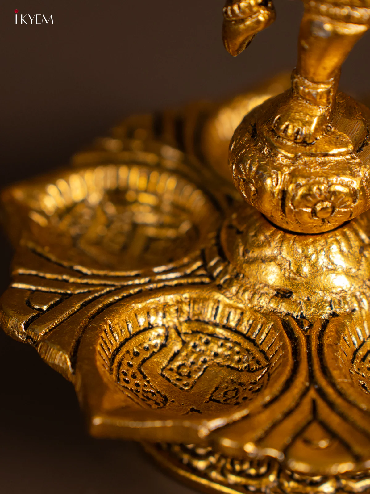 Antique Finish Gold Ganesha 5-face Diya - KL13116 - Image 3