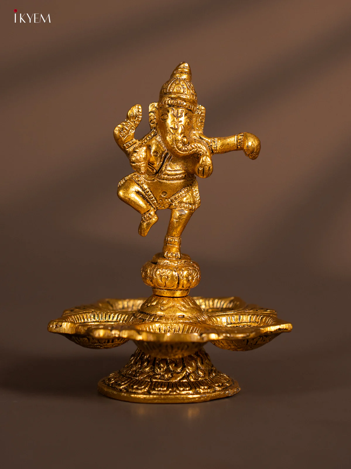 Antique Finish Gold Ganesha 5-face Diya - KL13116 - Image 4