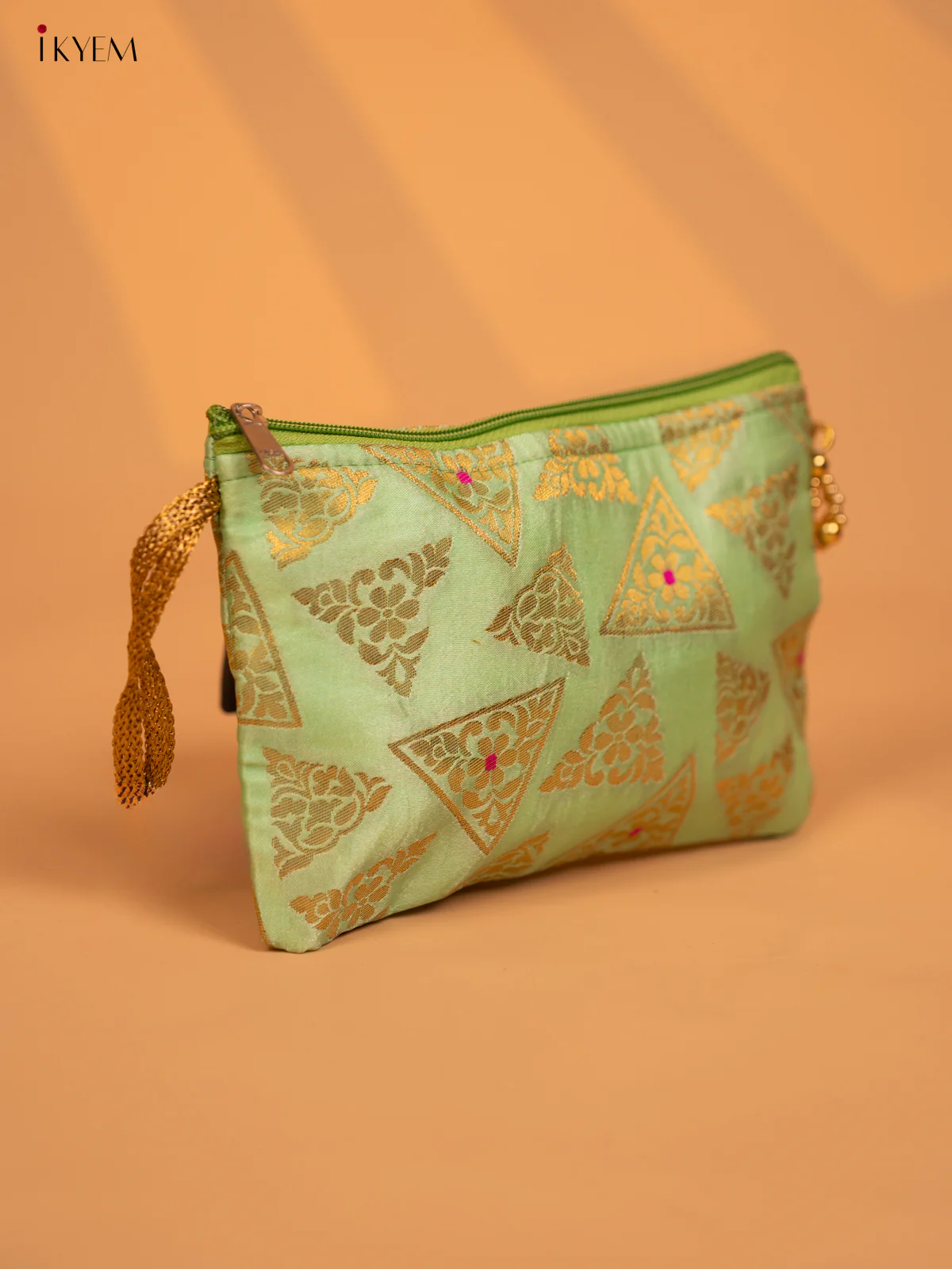 Elegant Light Green Brocade Purse with Gold Motifs - KD09119 - Image 7