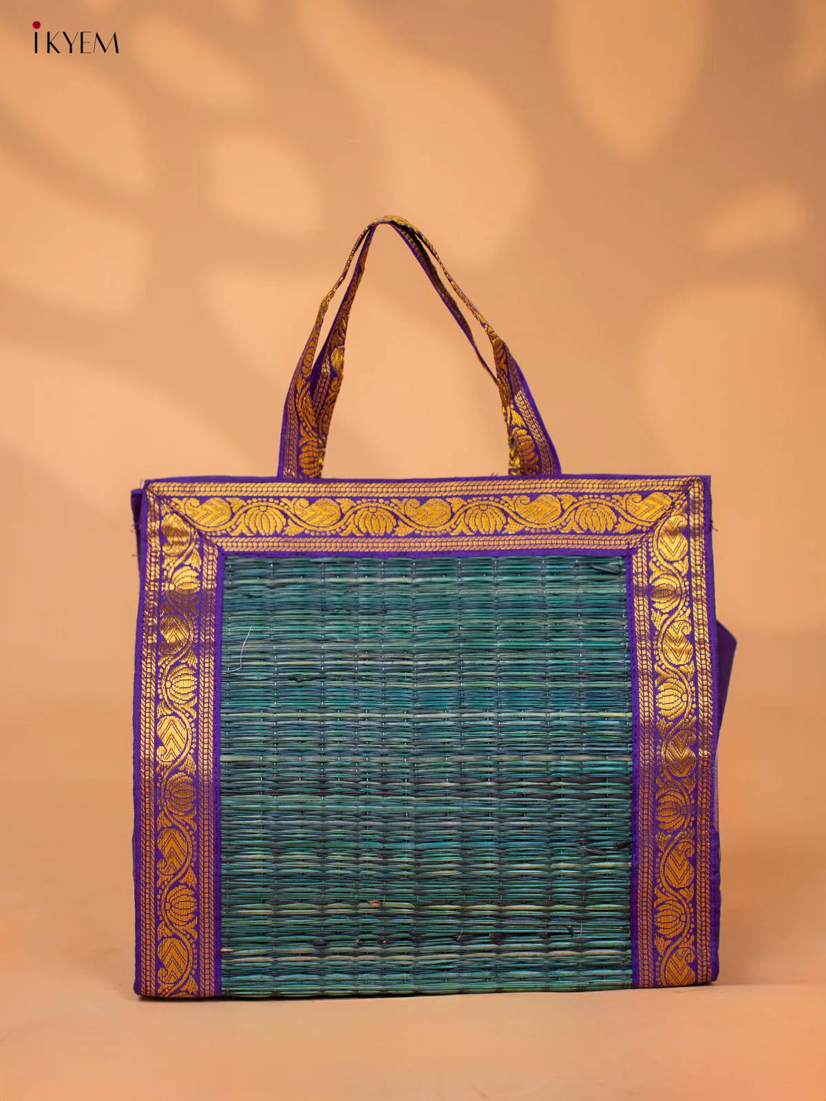 Handwoven Korai Grass Bags with Banarasi Borders - KB11121