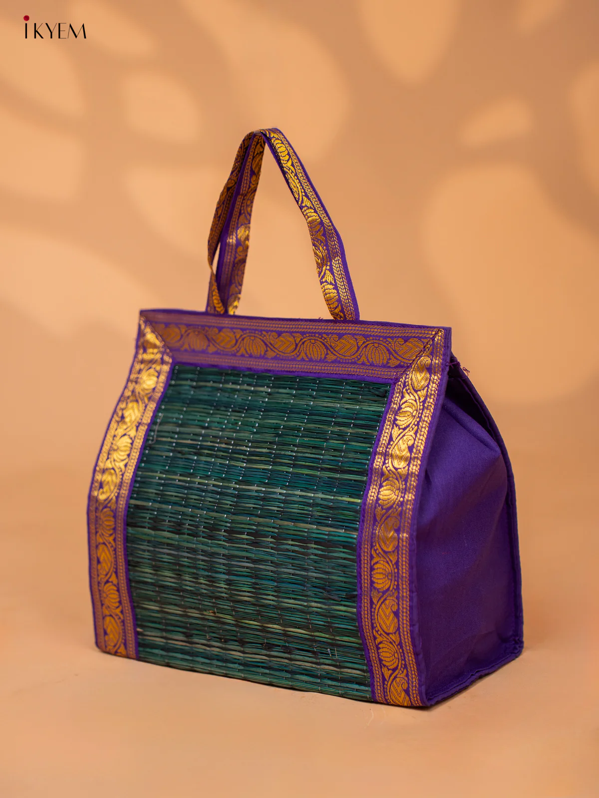 Handwoven Korai Grass Bags with Banarasi Borders - KB11121 - Image 3