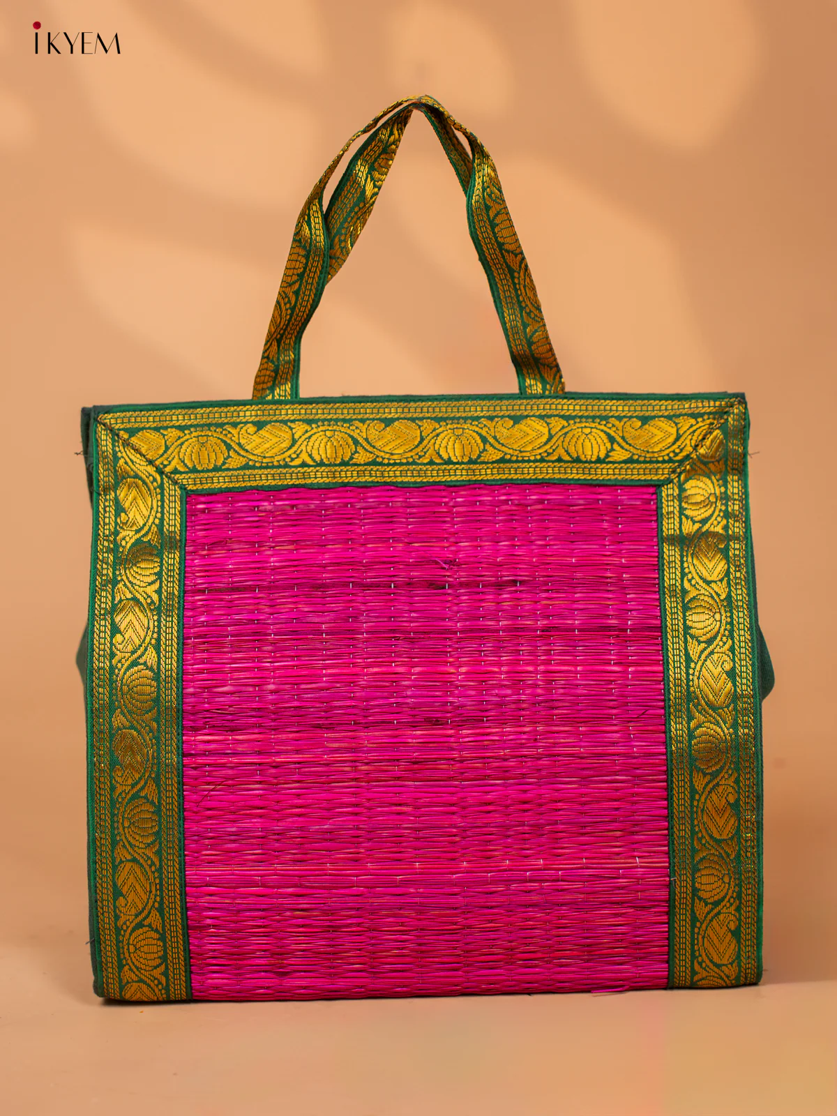 Handwoven Korai Grass Bags with Banarasi Borders - KB11121 - Image 5