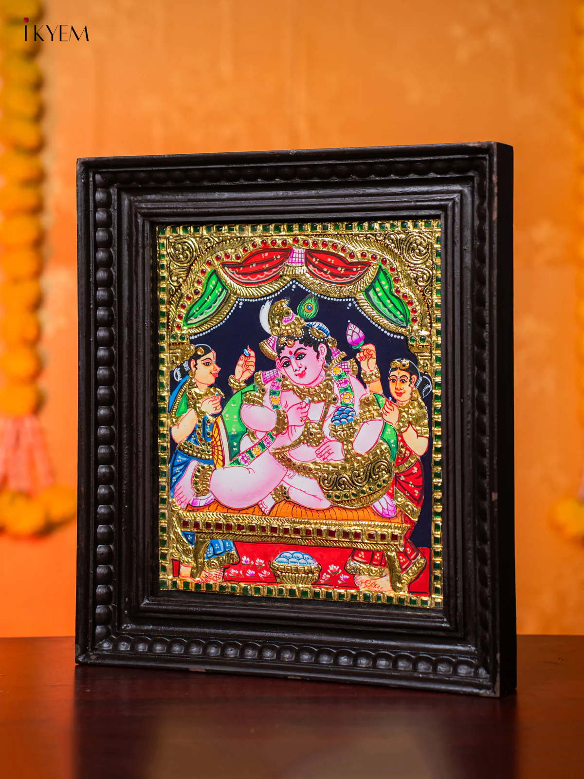 Baby Krishna with Gopikas Tanjore Painting - (15×13) Inch - KJ03200 - Image 2