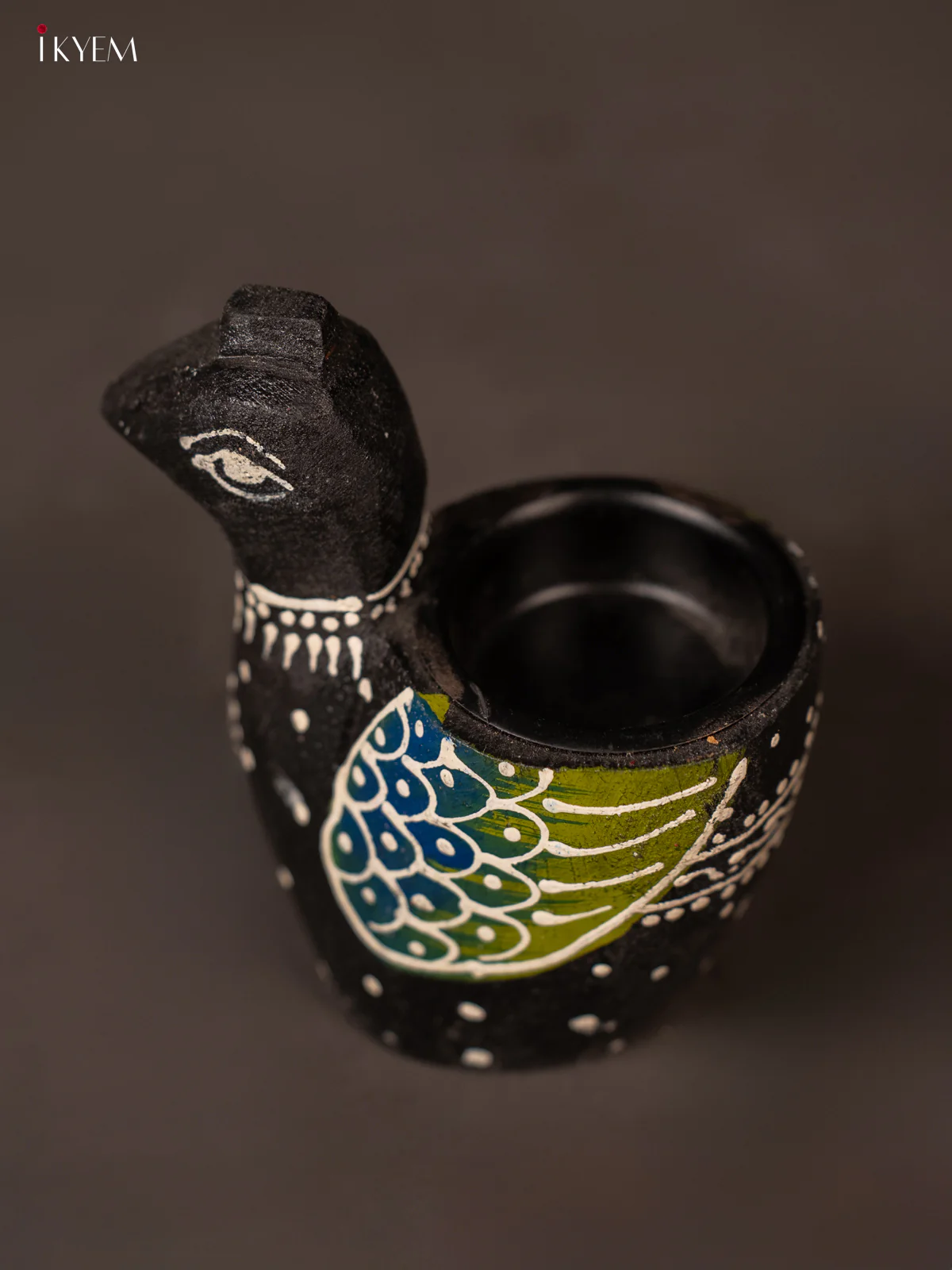 Black & Green Hand Painted Wooden Duck Shaped Candle Holder - KH02113 - Image 3
