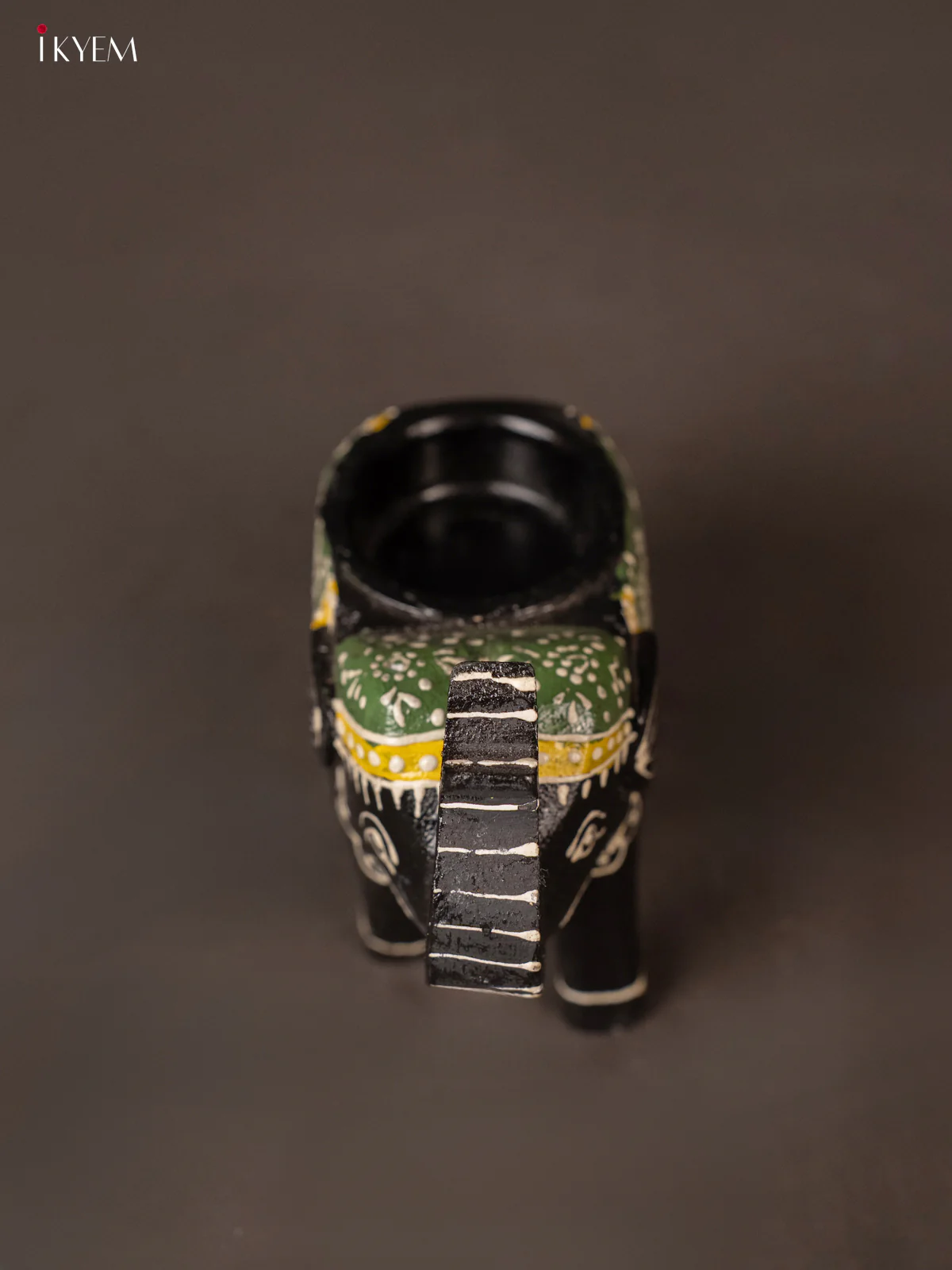 Black & Green Hand Painted Wooden Elephant Shaped Candle Holder - KH02121 - Image 3