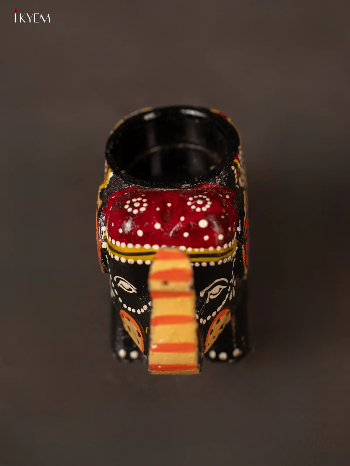 Cute Black & Maroon Hand Painted Wooden Elephant Shaped Candle Holder - KH02117 - Image 2