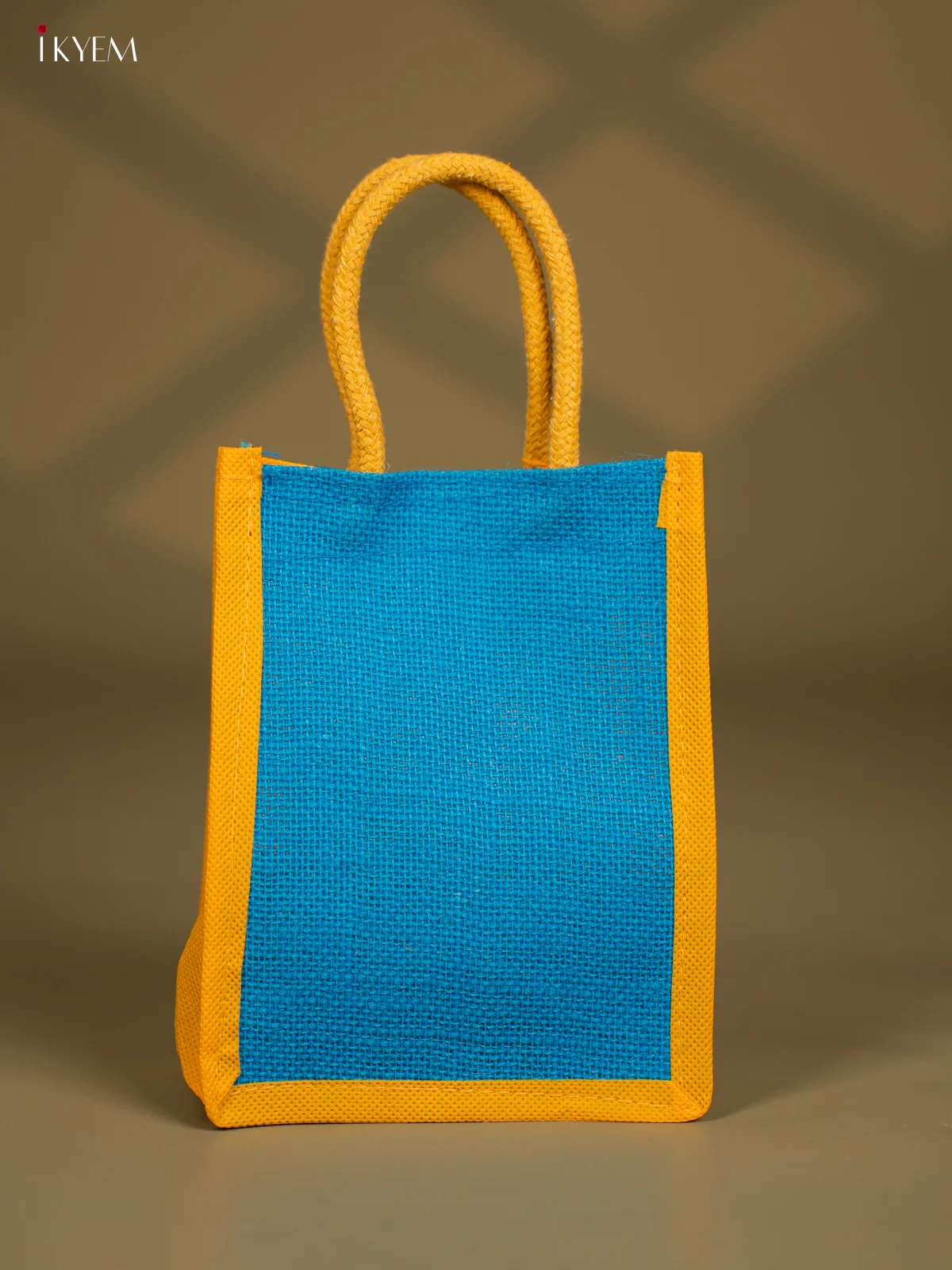 Blue & Yellow Jute Bag with Ganesha Print - KG04182 - Image 4