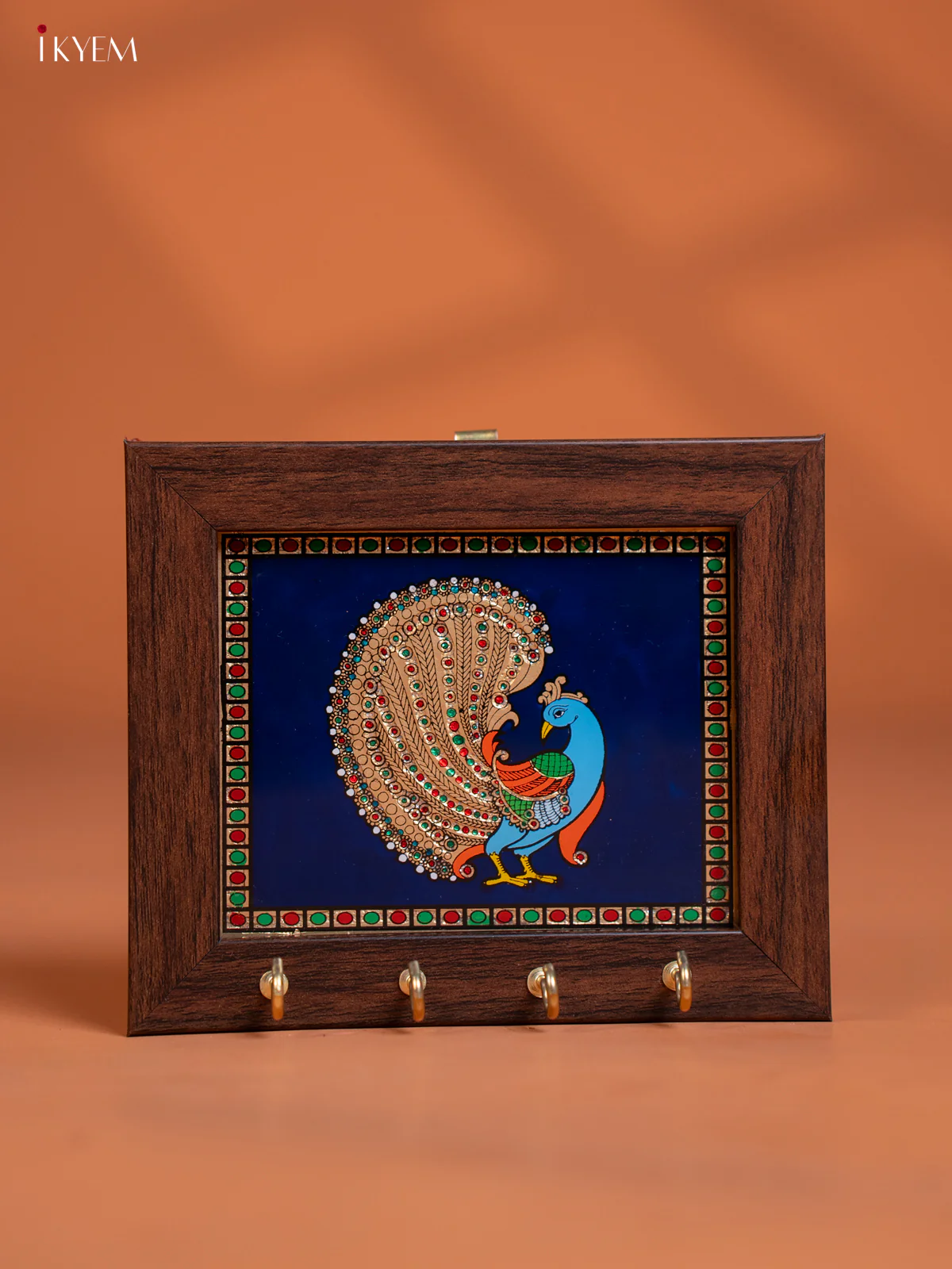 Reverse Glass Painted Keyhanger - Peacock - Blue - (5x6) Inches - KG02161