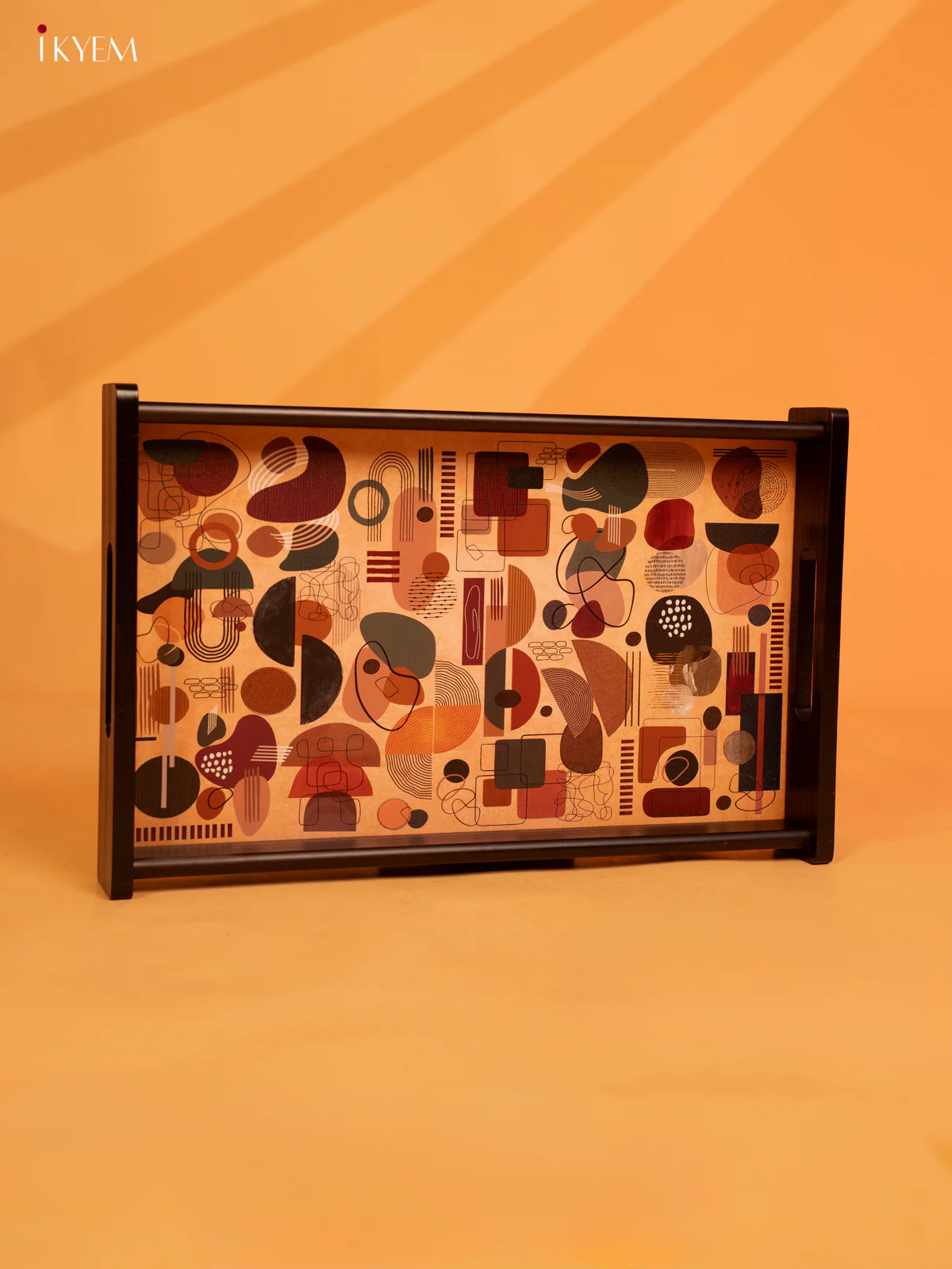 Brown Abstract Art Printed Resctangular Wooden Tray (16×10) -KL18120