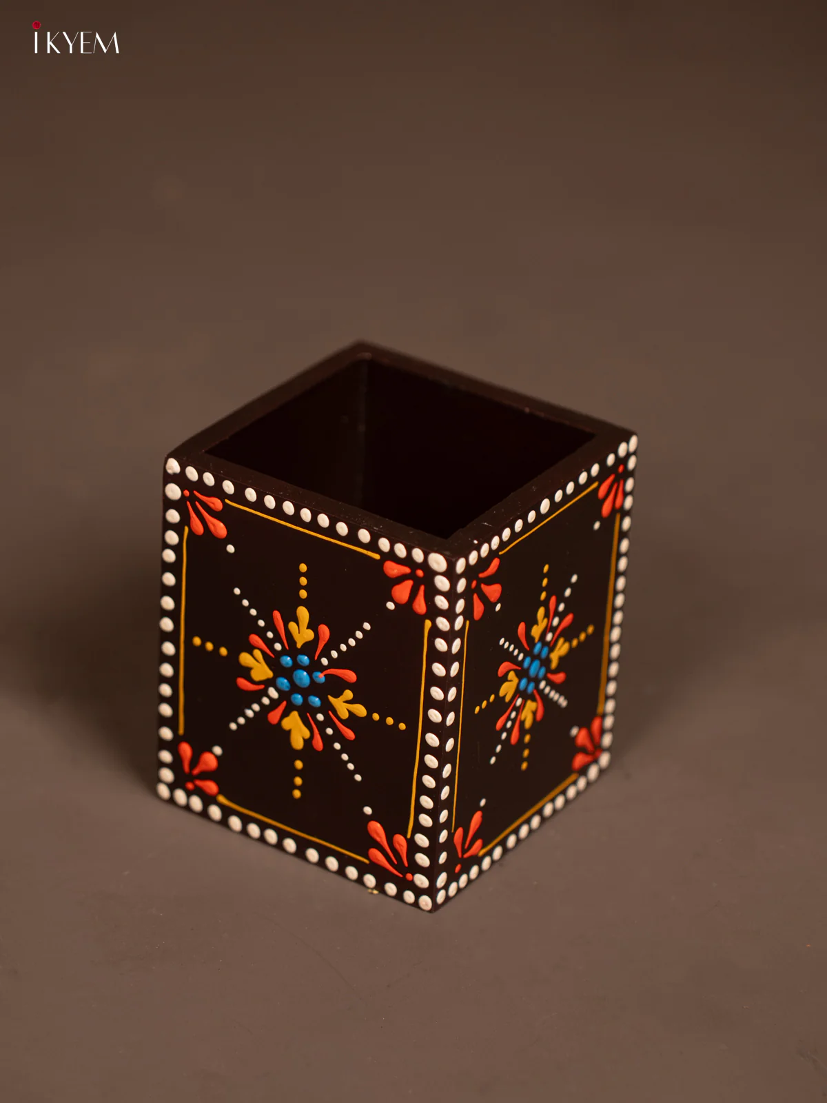 Rich Brown Wooden Hand Painted Pen Stand - KF07135 - Image 2