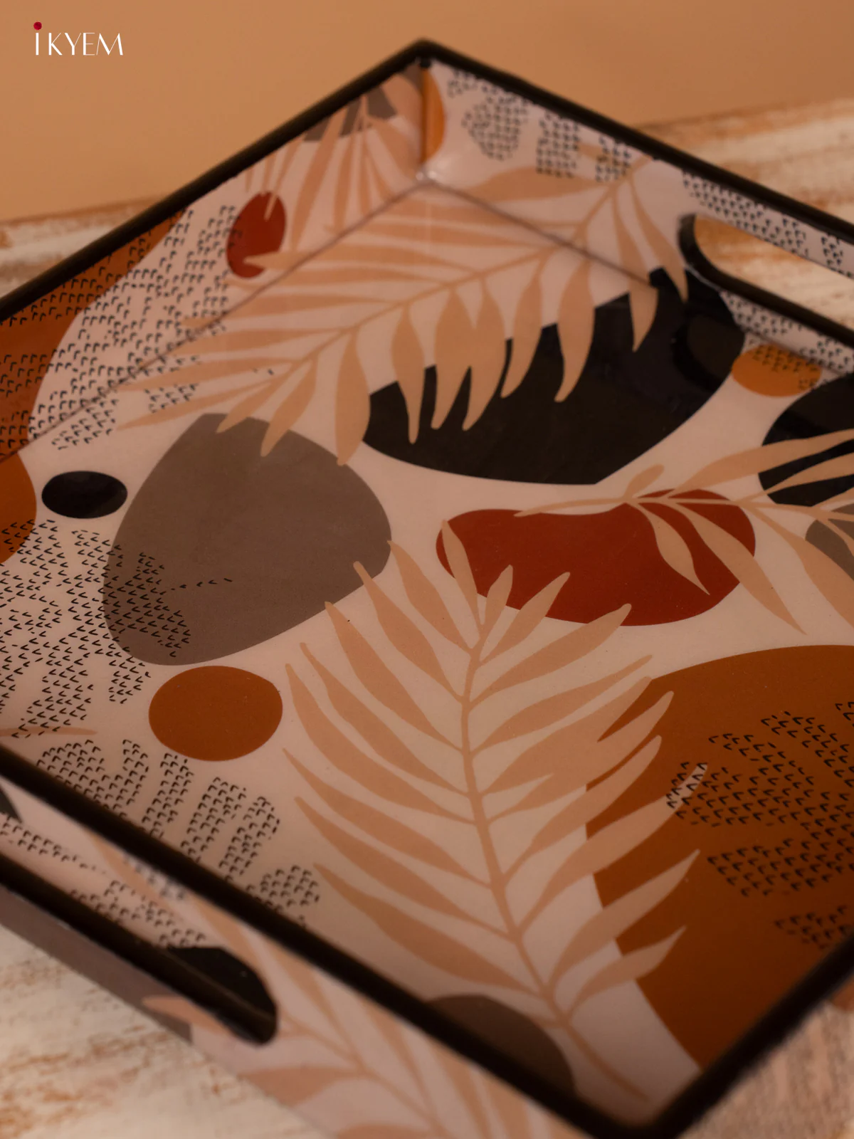 Brown Leaf Printed Square Wooden Tray (10x10) - KL03117 - Image 3