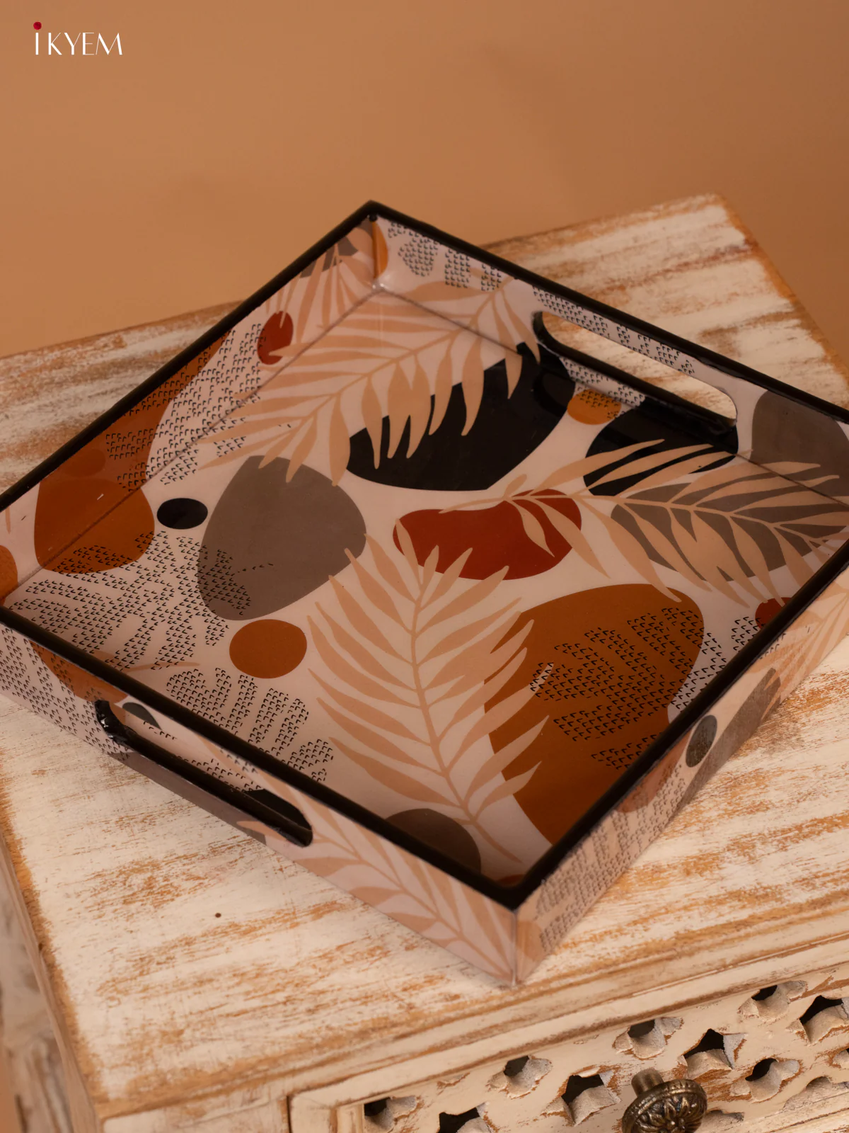 Brown Leaf Printed Square Wooden Tray (10x10) - KL03117 - Image 4