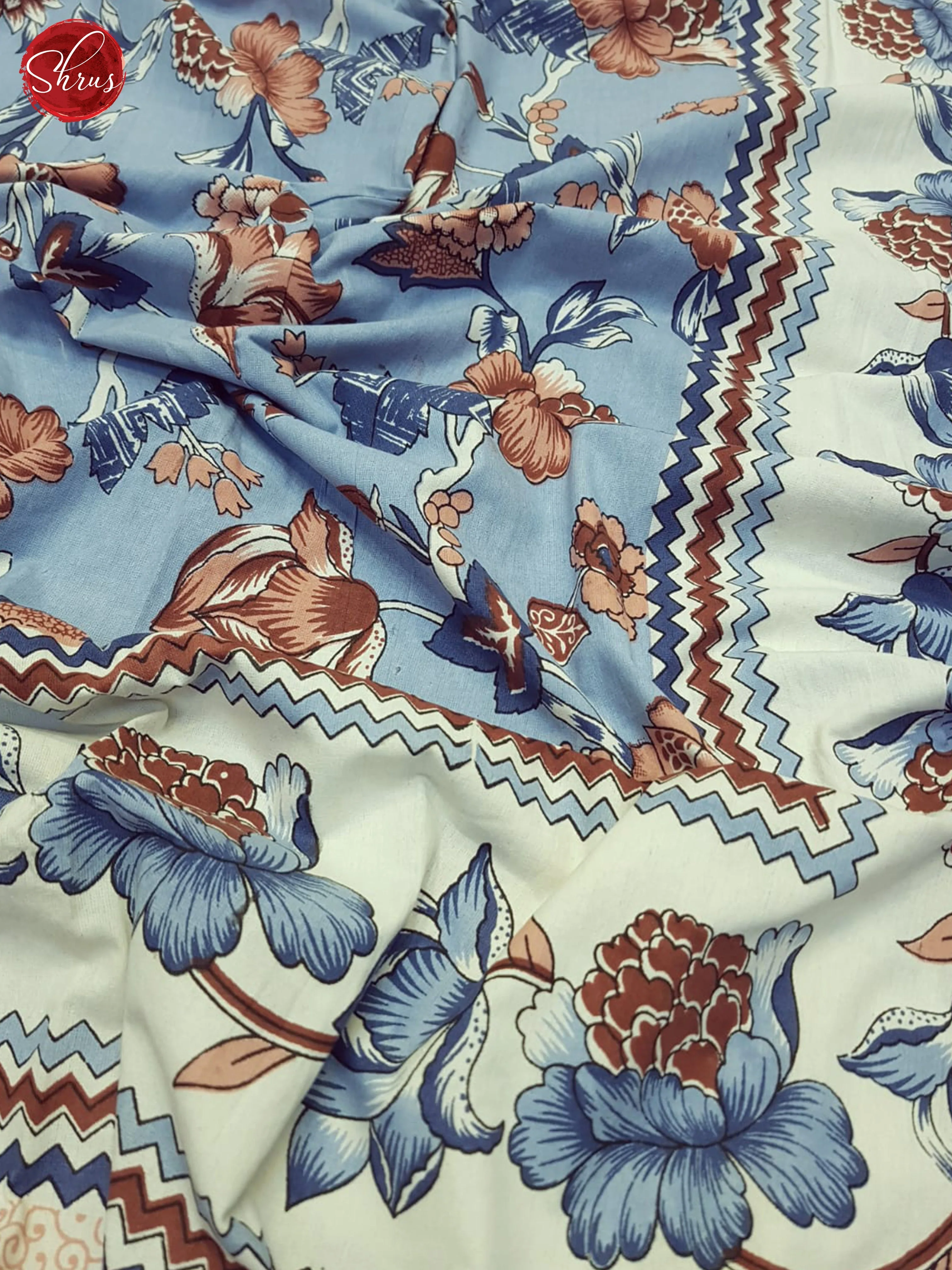 Blue And Cream- Jaipur Block Printed Cotton Double Bed Spread