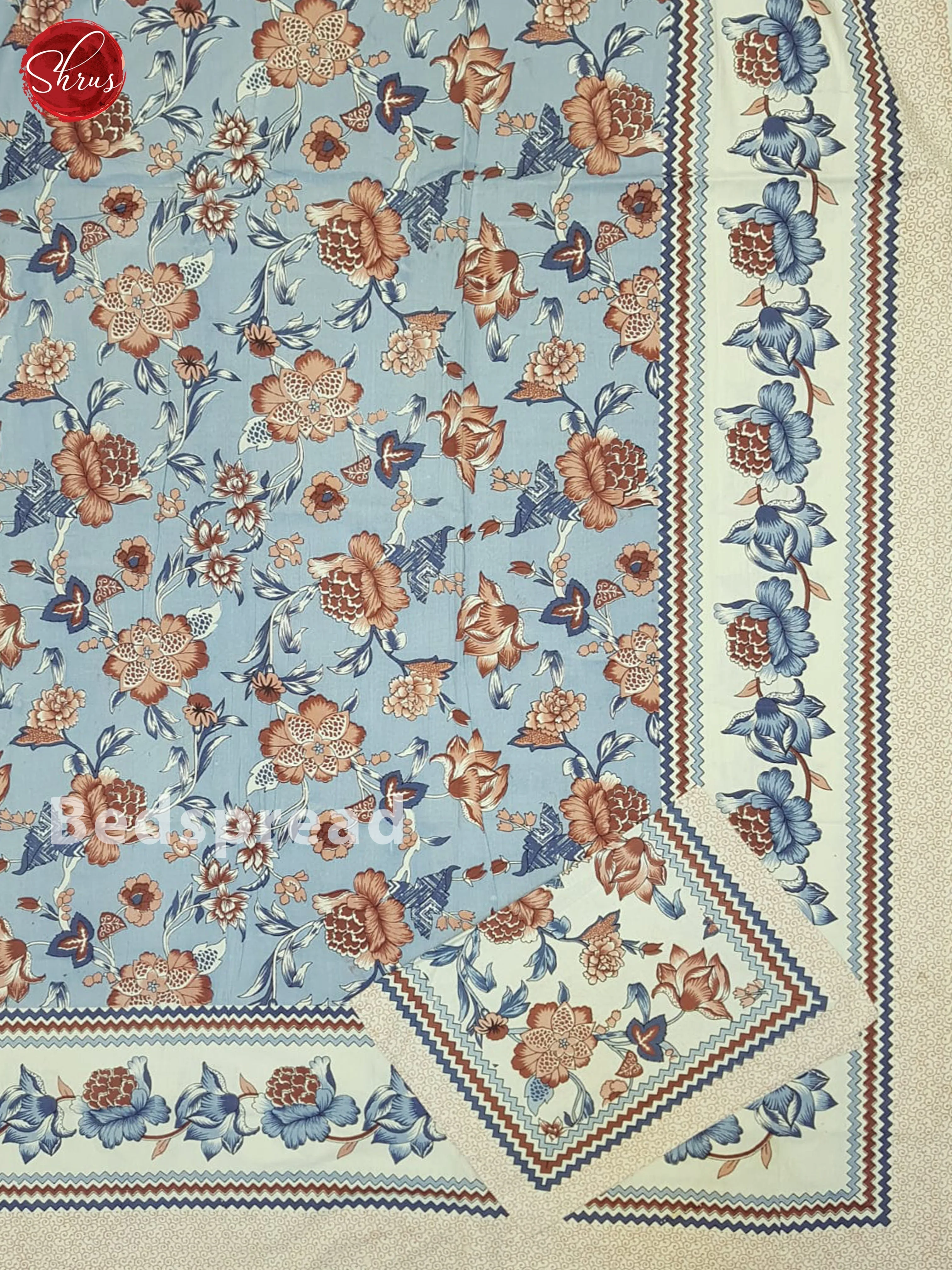 Blue And Cream- Jaipur Block Printed Cotton Double Bed Spread - Image 2