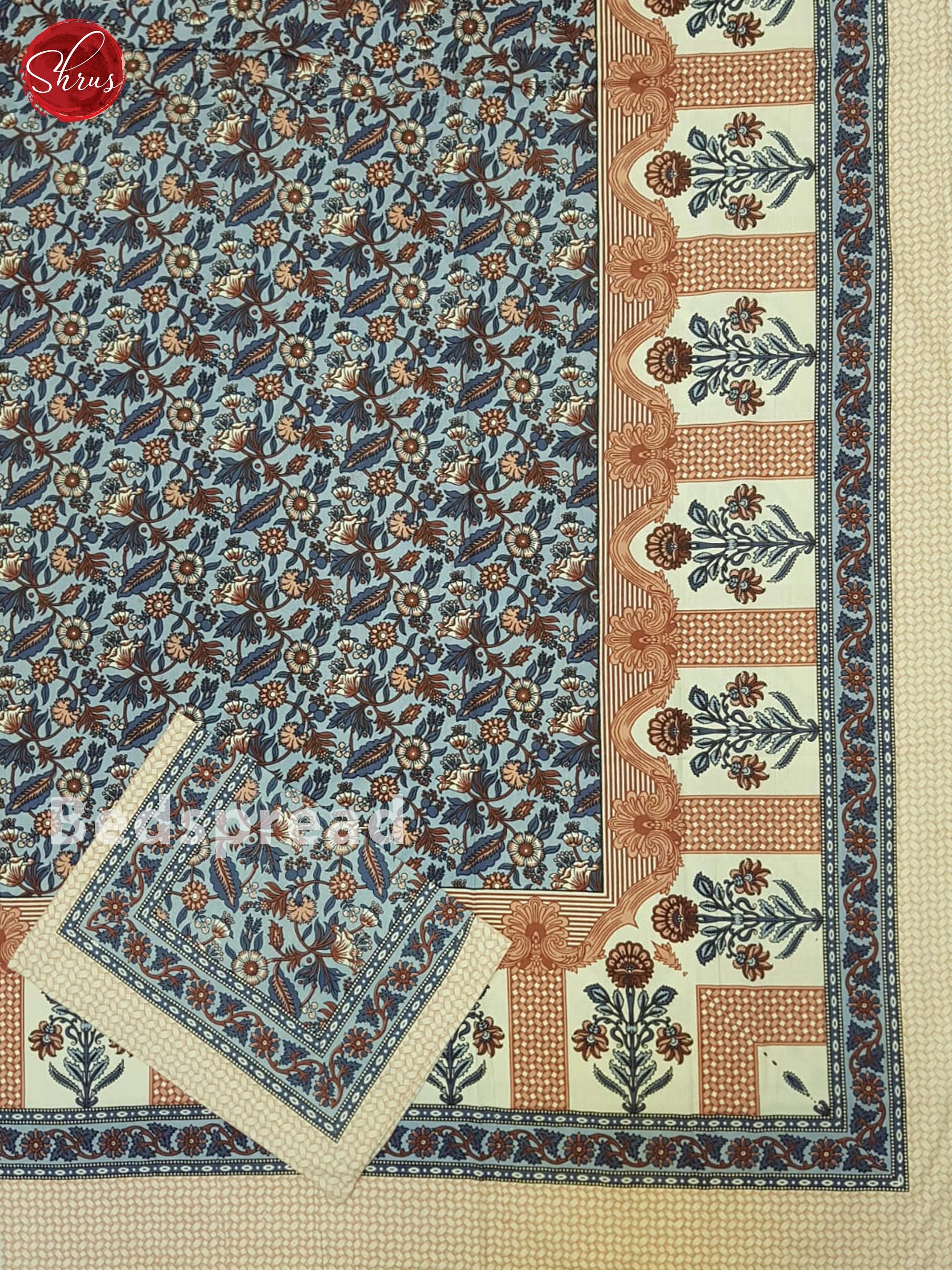 Blue And Cream- Jaipuri Block Printed Double Bedsheet - Image 2