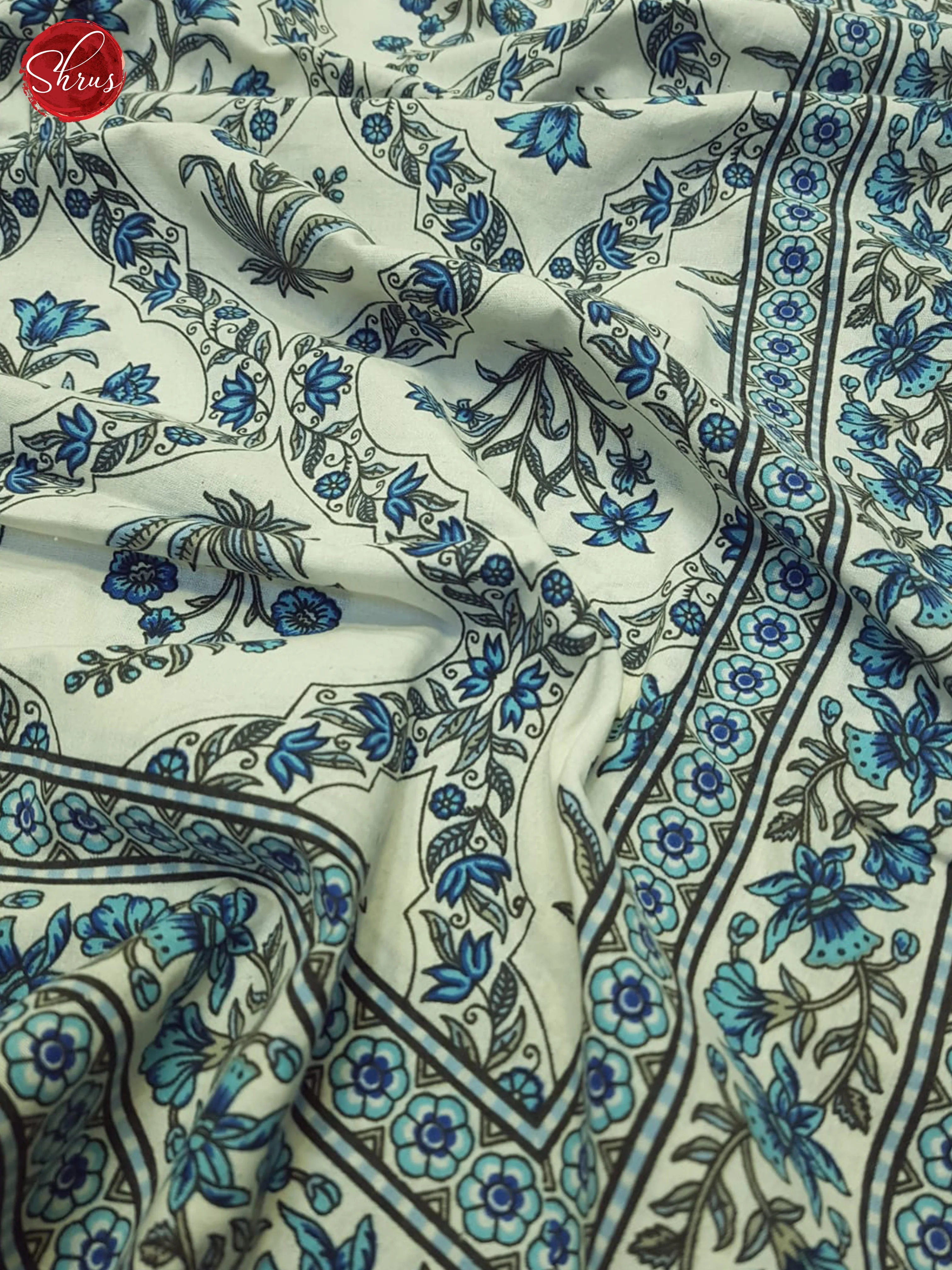 Cream And Blue- Jaipur Block Printed Double Bed Spread