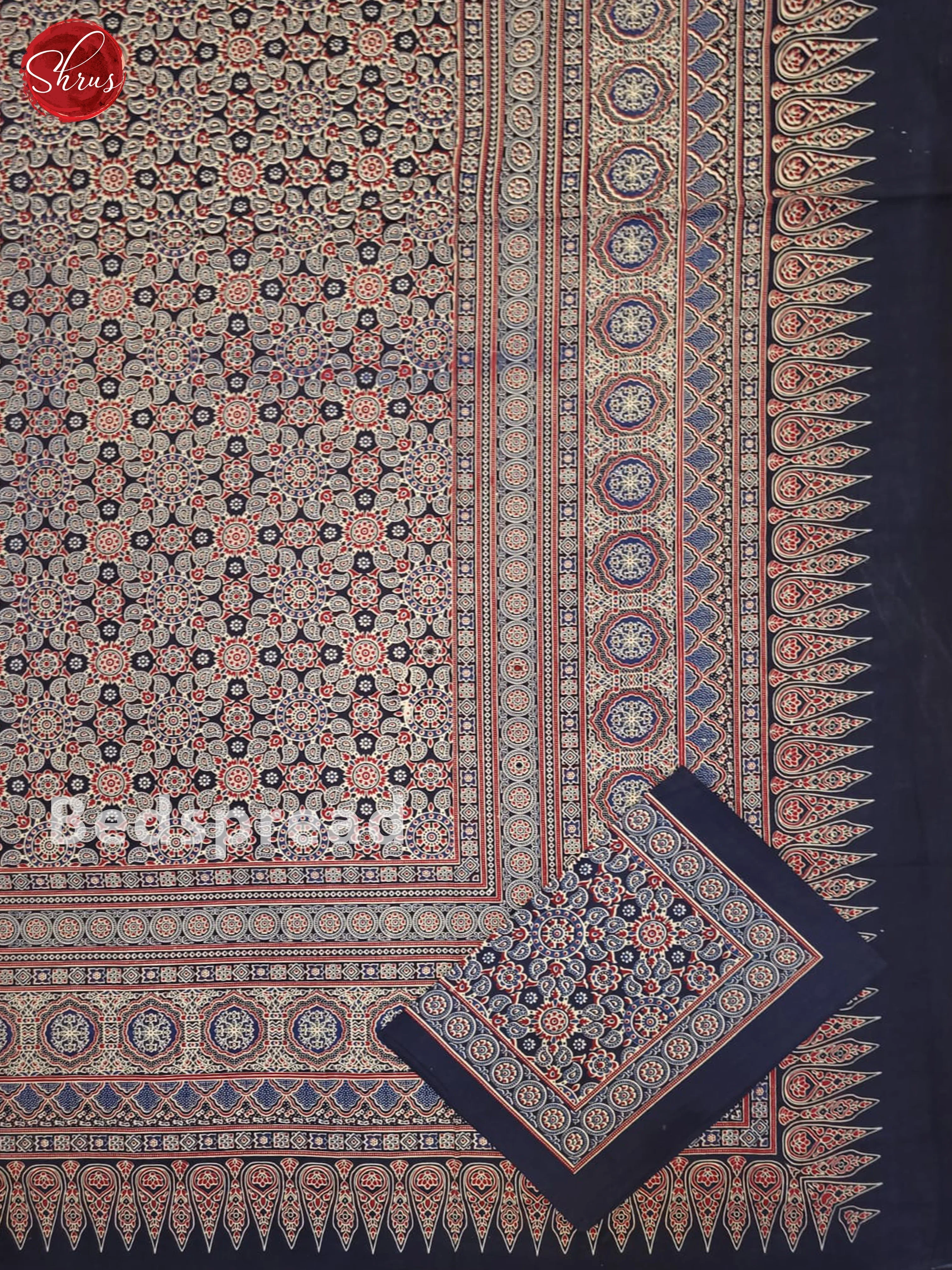 Blue And Red- Jaipur Cotton Block Printed Bed Spread - Image 2