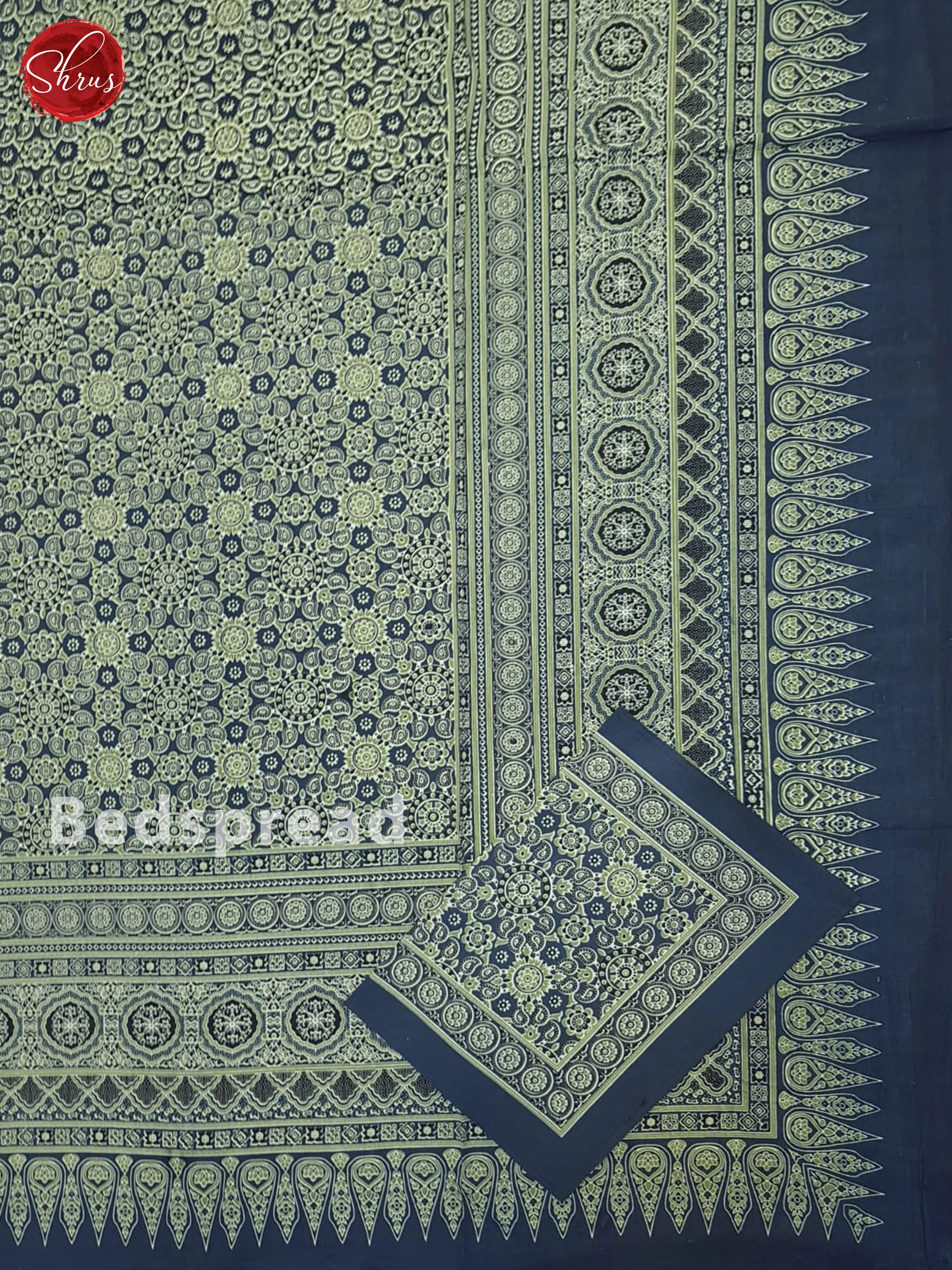 Blue & Green - Jaipuri Block Printed Cotton Double Bed Spread - Image 2