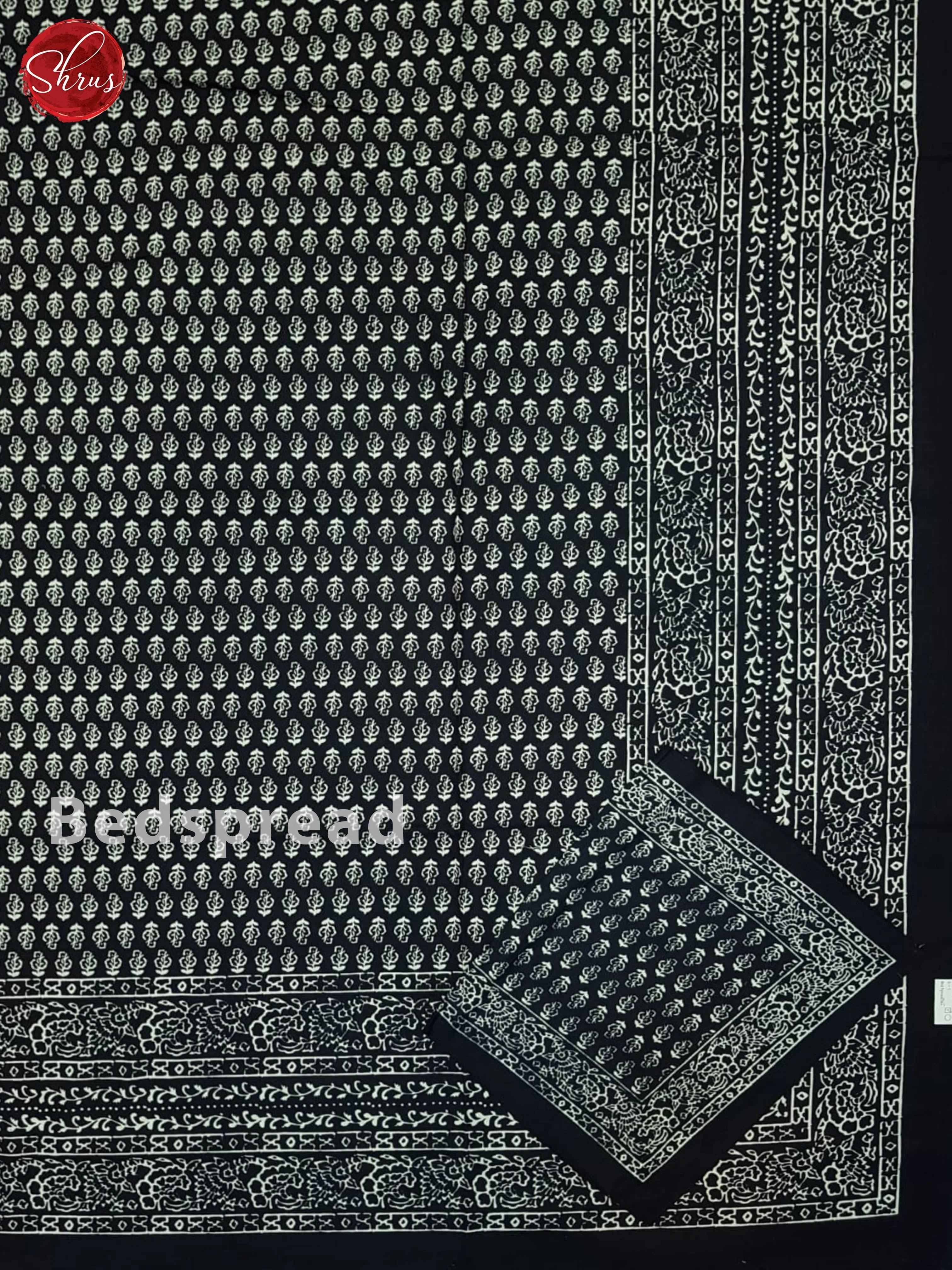 Black- Jaipuri Block Printed Cotton Double Bed Spread - Image 2