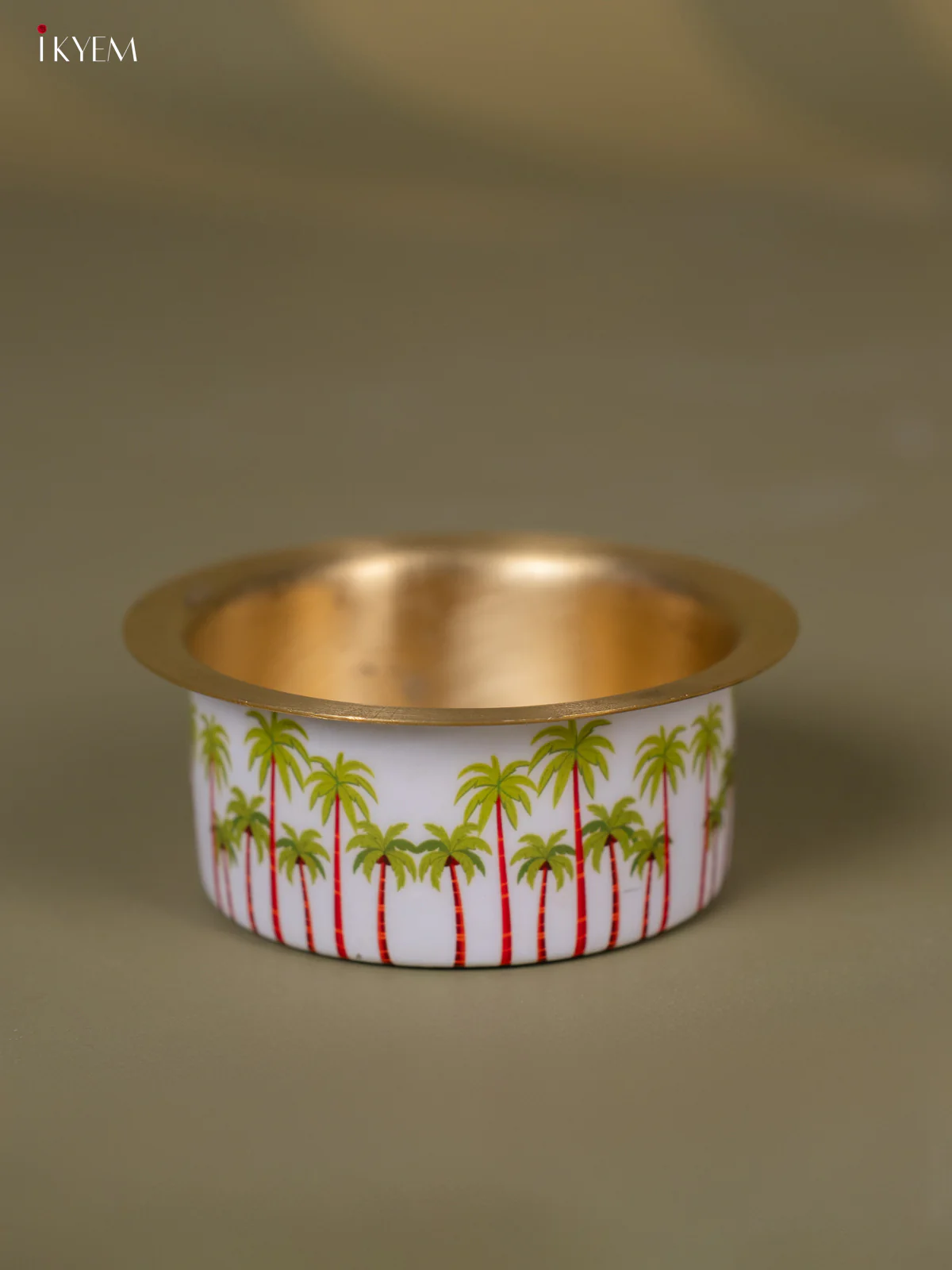 Coconut Tree Digital Printed Brass Coffee Dabara Set - 3 Inches - KH22118 - Image 3