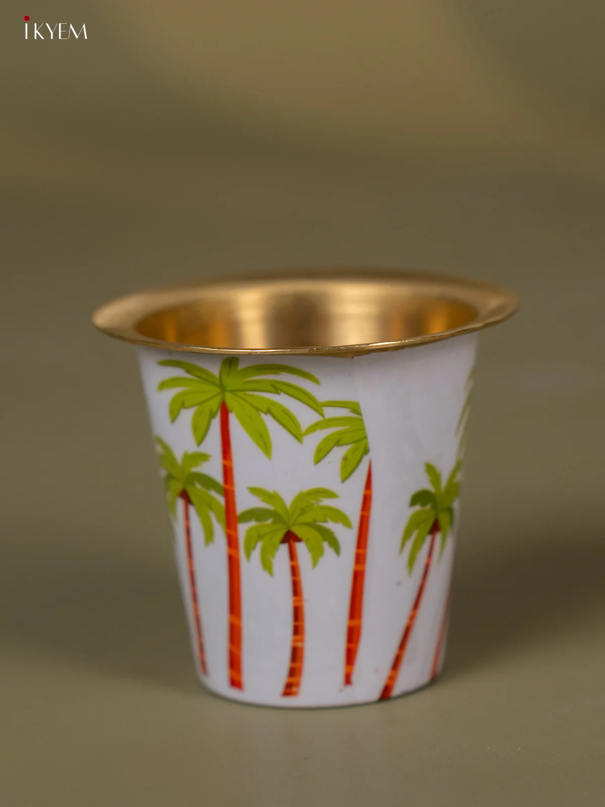 Coconut Tree Digital Printed Brass Coffee Dabara Set - 3 Inches - KH22118 - Image 4