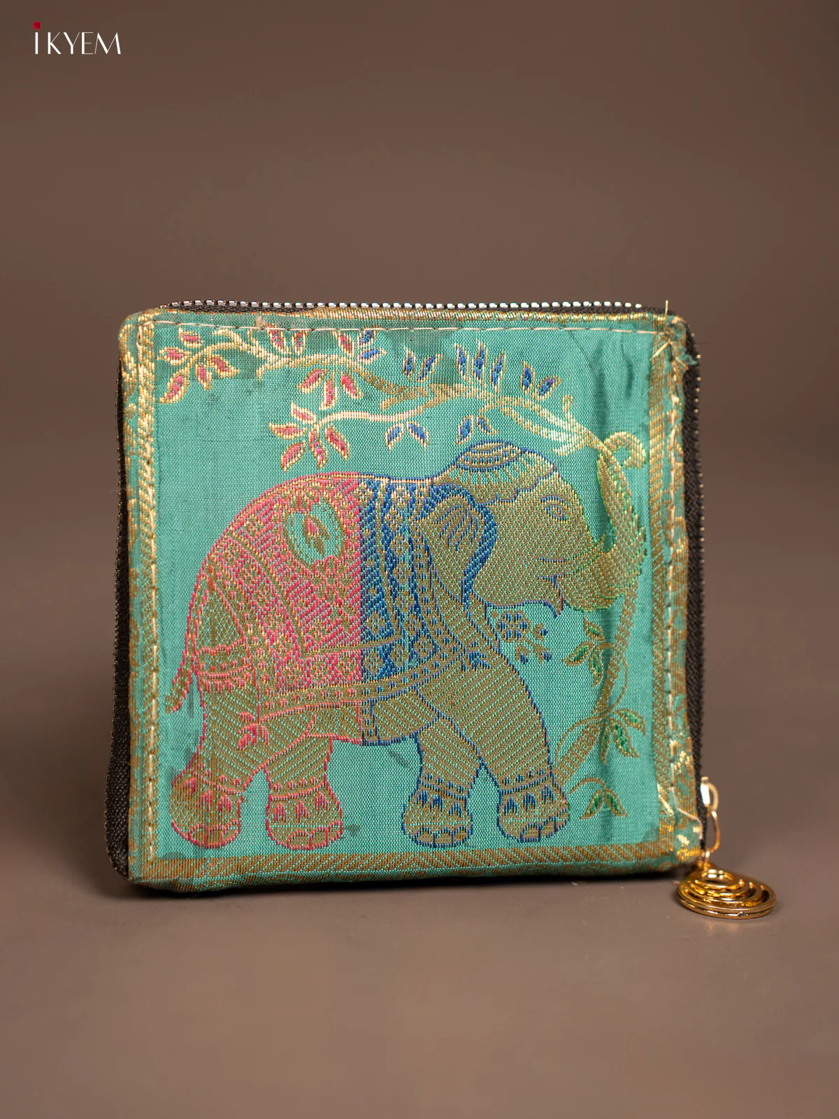 Elephant designed Banarasi Zip Wallet - KF05113 - Image 2