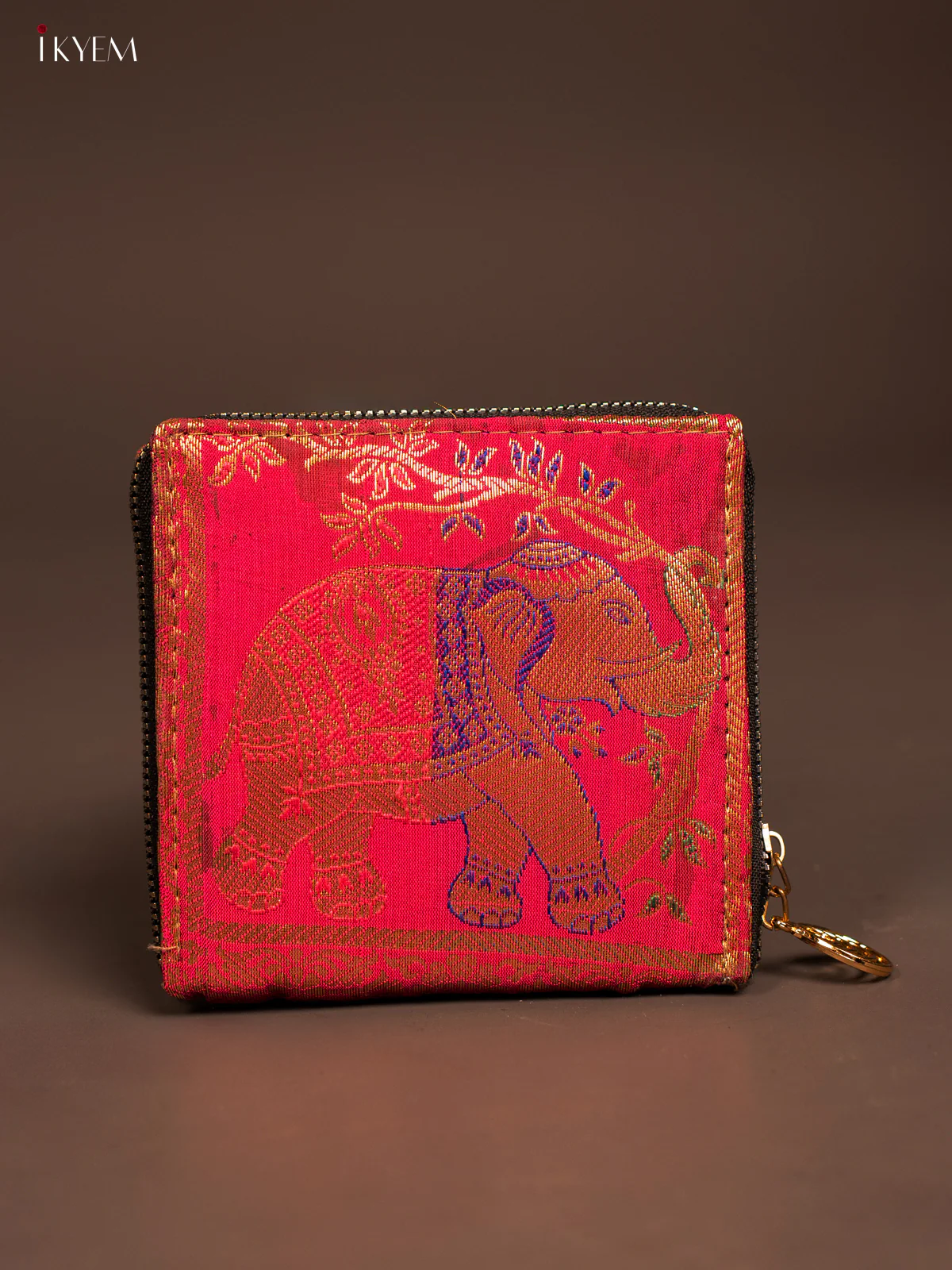 Elephant designed Banarasi Zip Wallet - KF05113 - Image 3