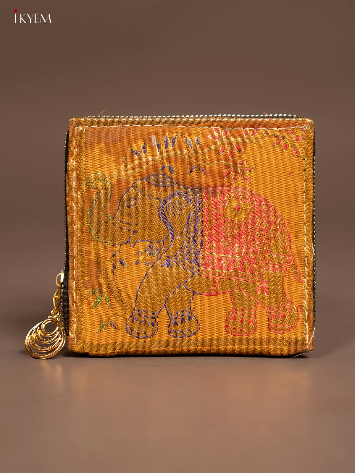 Elephant designed Banarasi Zip Wallet - KF05113 - Image 4