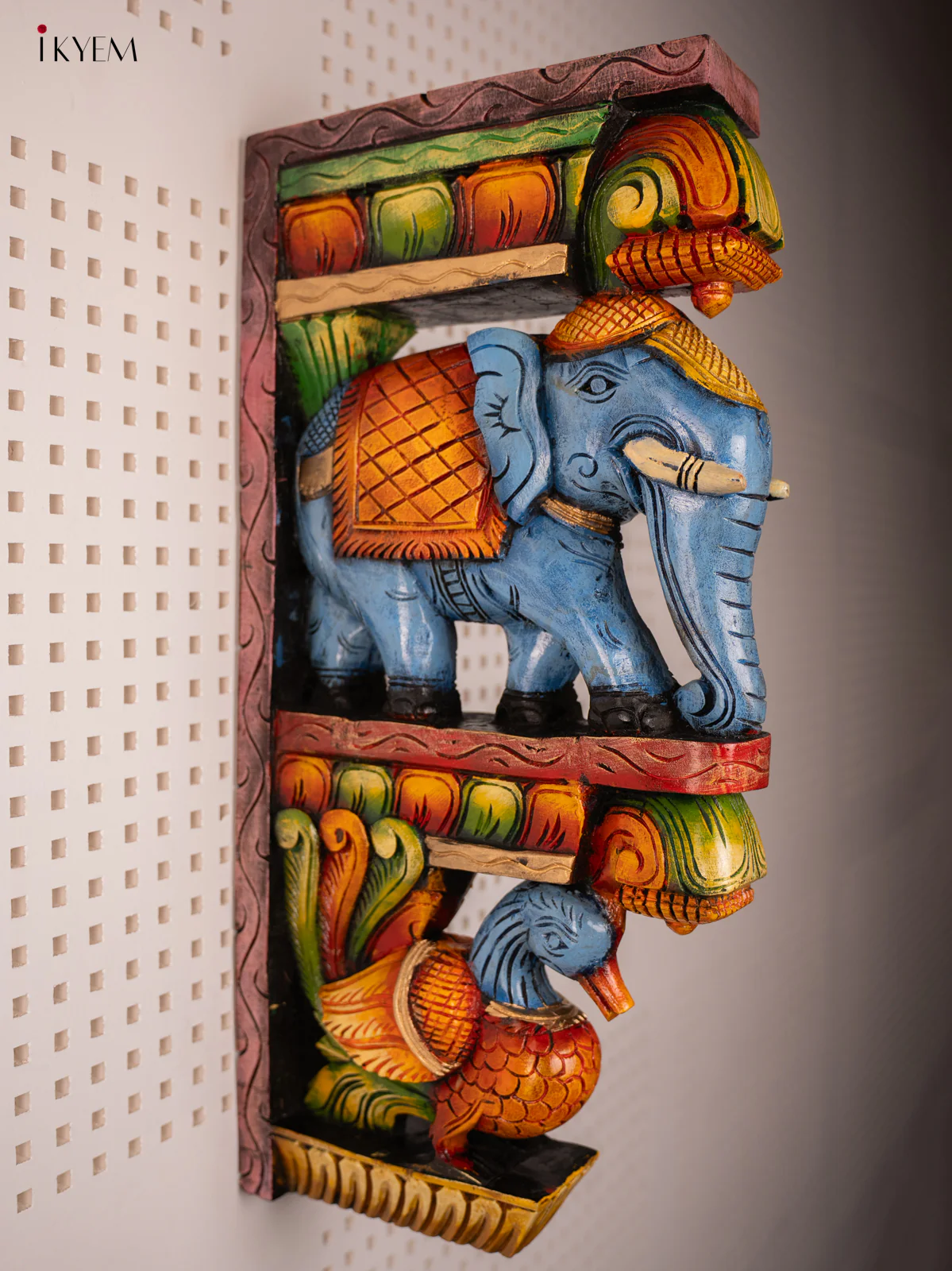 Hand Painted Wooden Wall Bracket OF Elephant & Peacock - KF03153 - Image 6