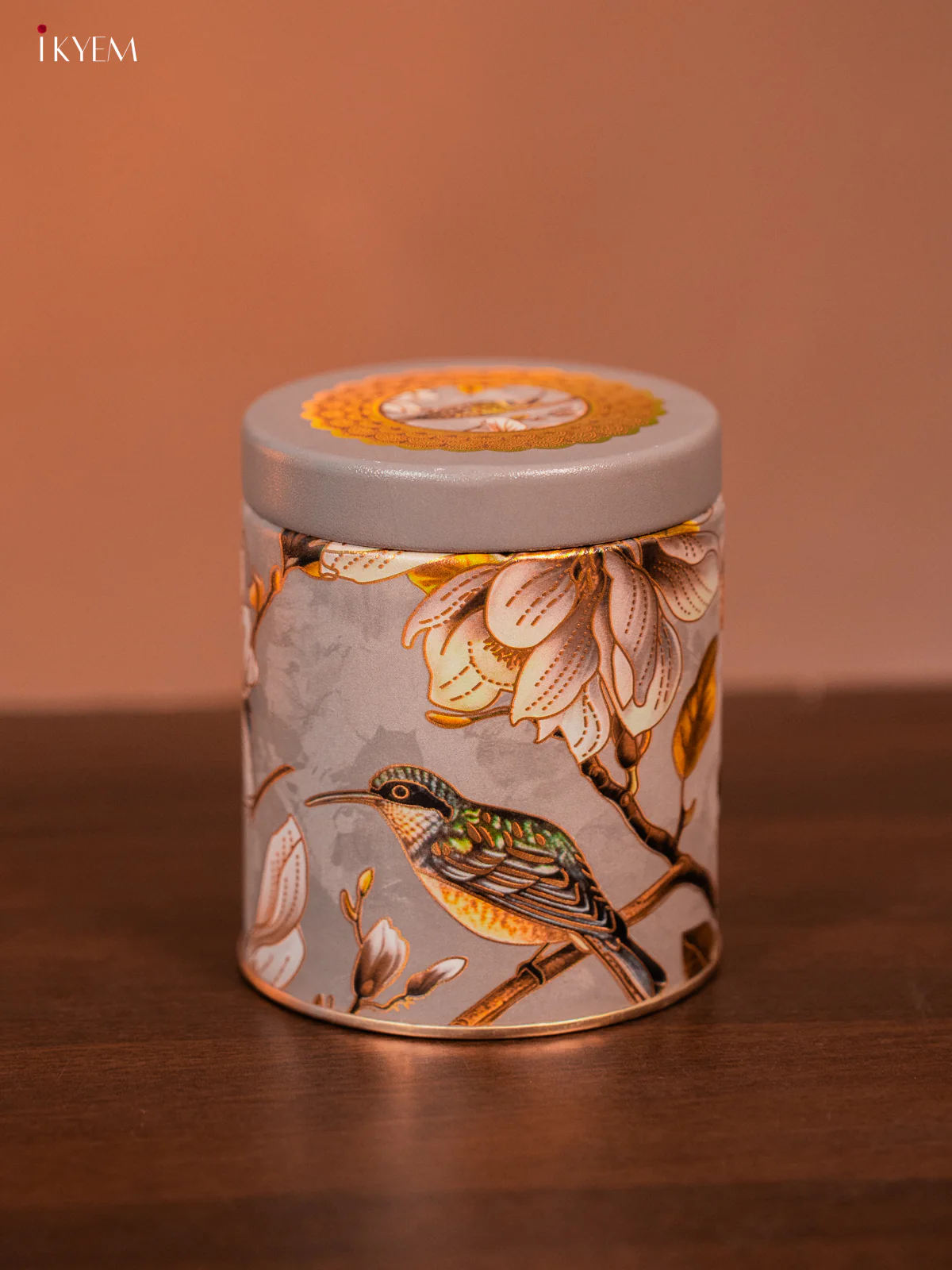 Pretty Grey Stainless Steel Box With Flower & Bird Print - KH20112 - Image 2