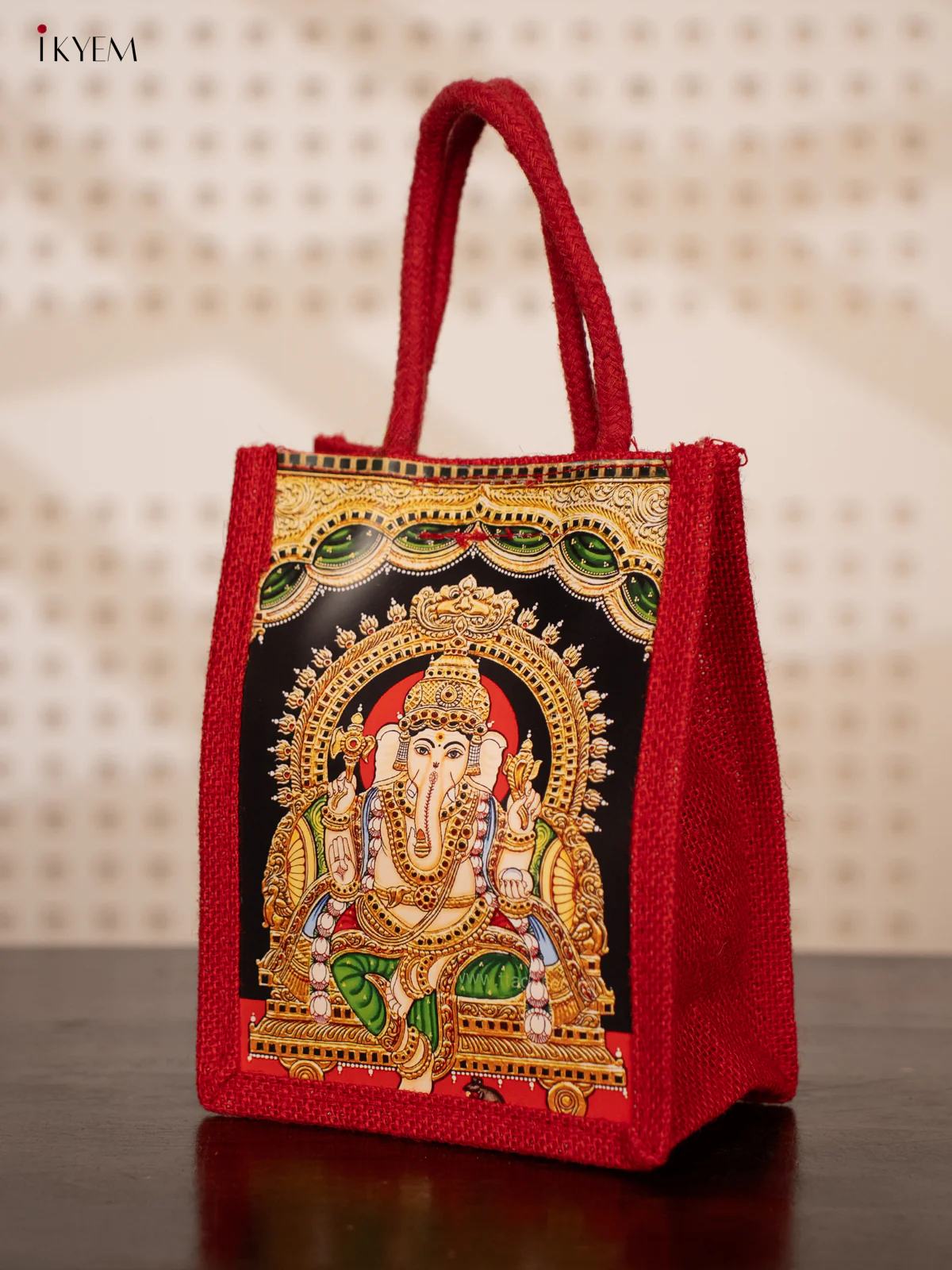 Tanjore Style Ganesha Printed Jute Gift Bags - KE21112 - Image 3