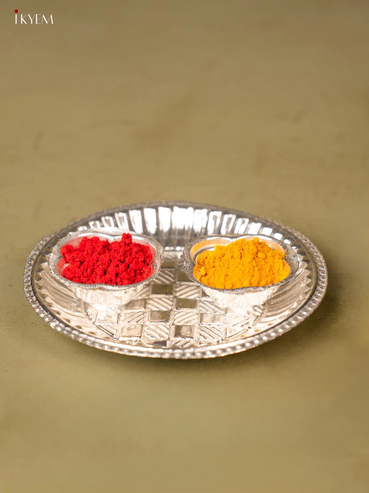 Elegant German Silver Haldi KumKum Plate - KH06120