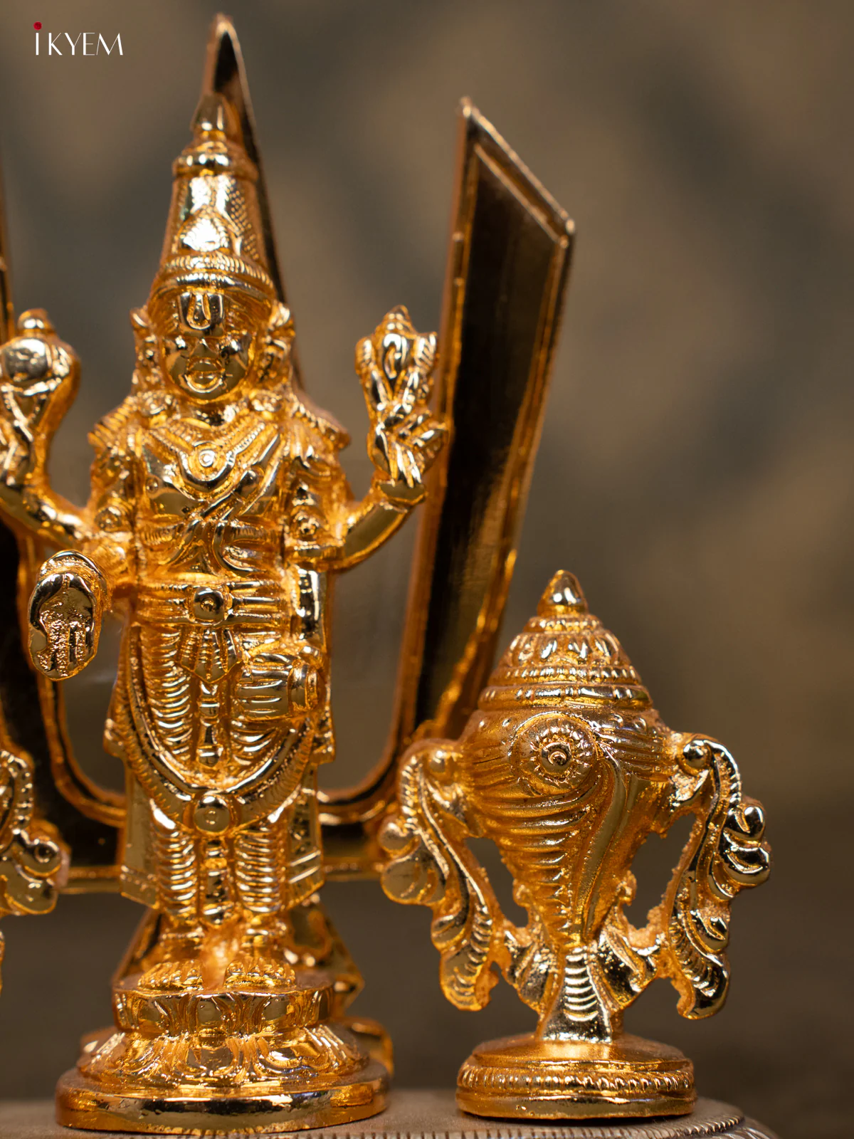 24 KT Gold Coated With Antique Finish - Finest Featured Vishnu Shank Chakram Namam - Image 2