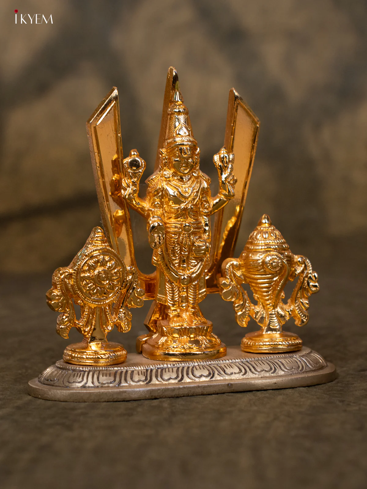 24 KT Gold Coated With Antique Finish - Finest Featured Vishnu Shank Chakram Namam - Image 4