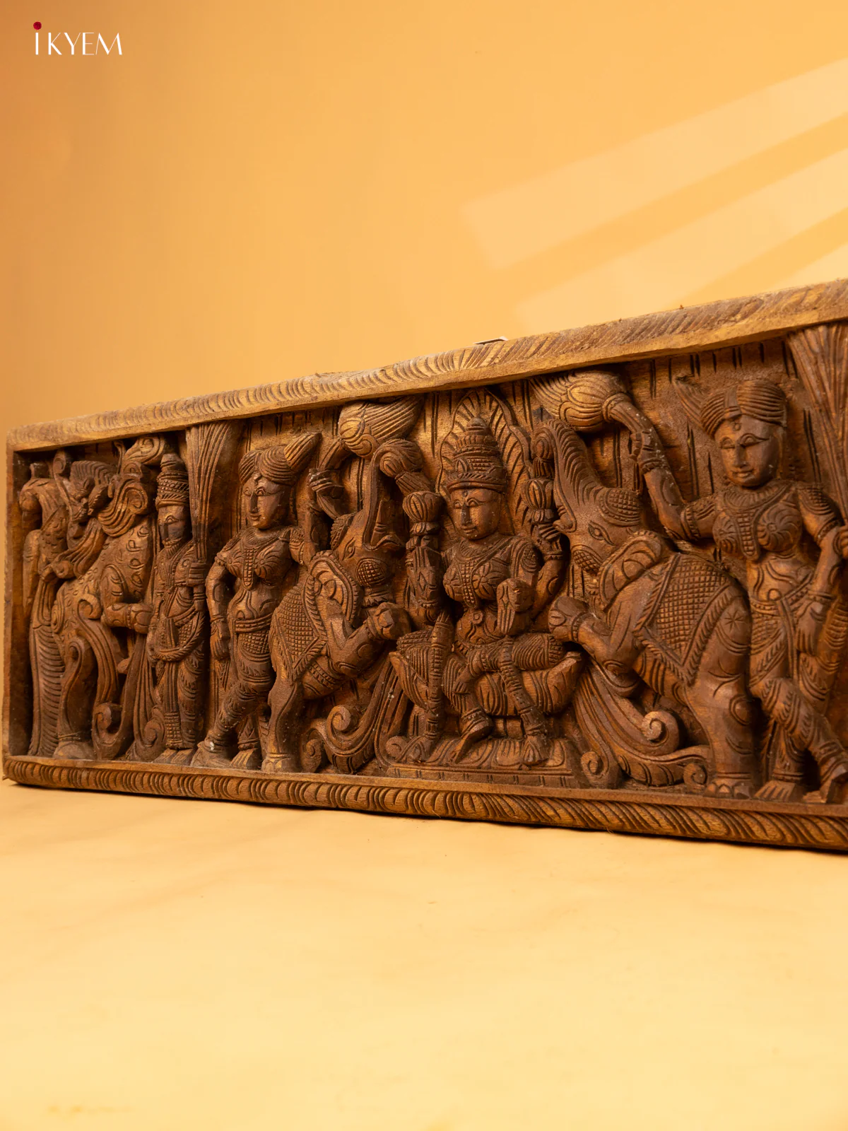 Hand-Carved Wooden Wall Frame Of Goddess Gajalakshmi - KL05135 - Image 3
