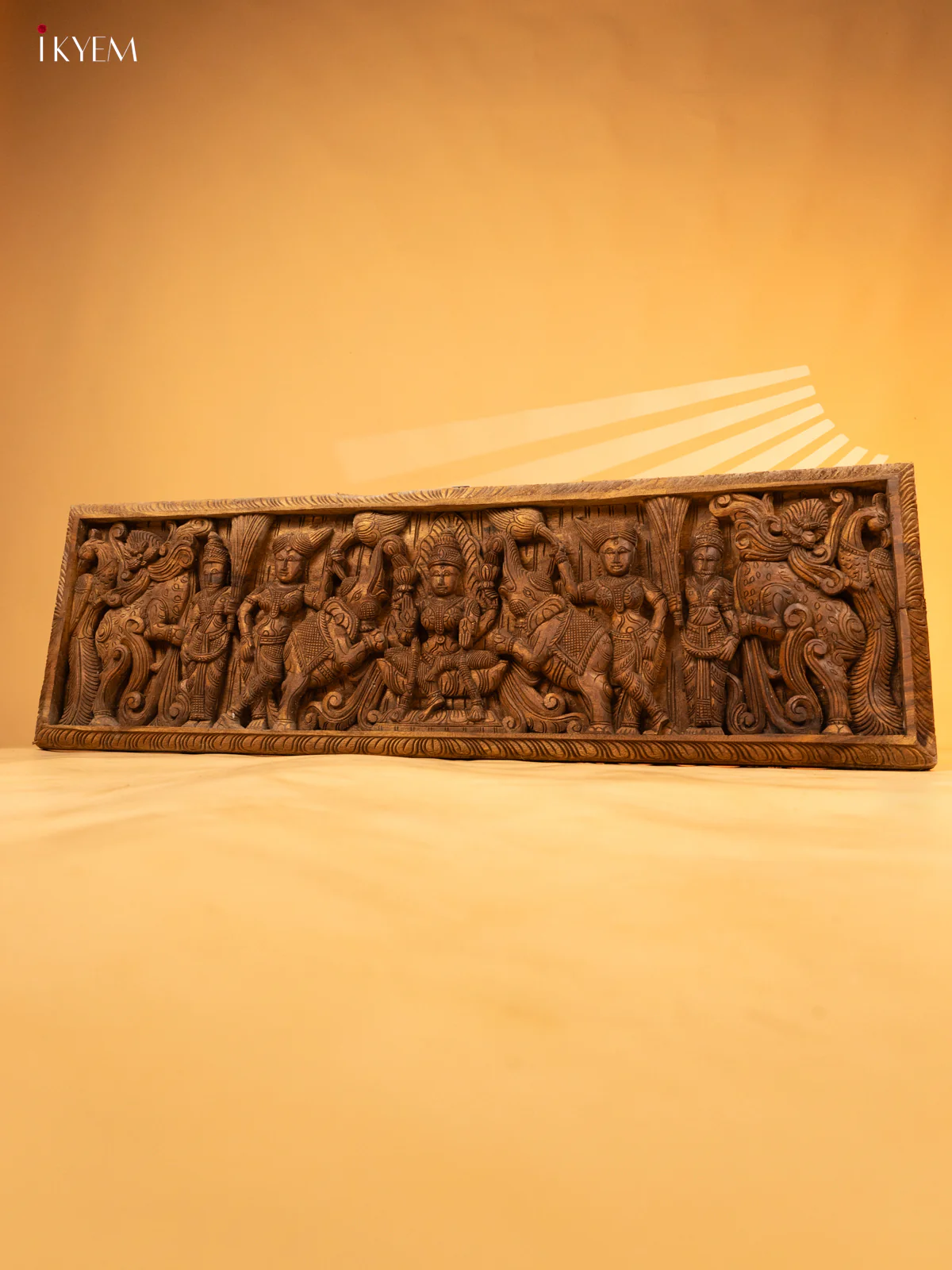 Hand-Carved Wooden Wall Frame Of Goddess Gajalakshmi - KL05135 - Image 4