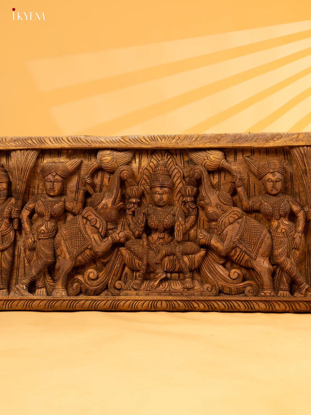 Hand-Carved Wooden Wall Frame Of Goddess Gajalakshmi - KL05135 - Image 5