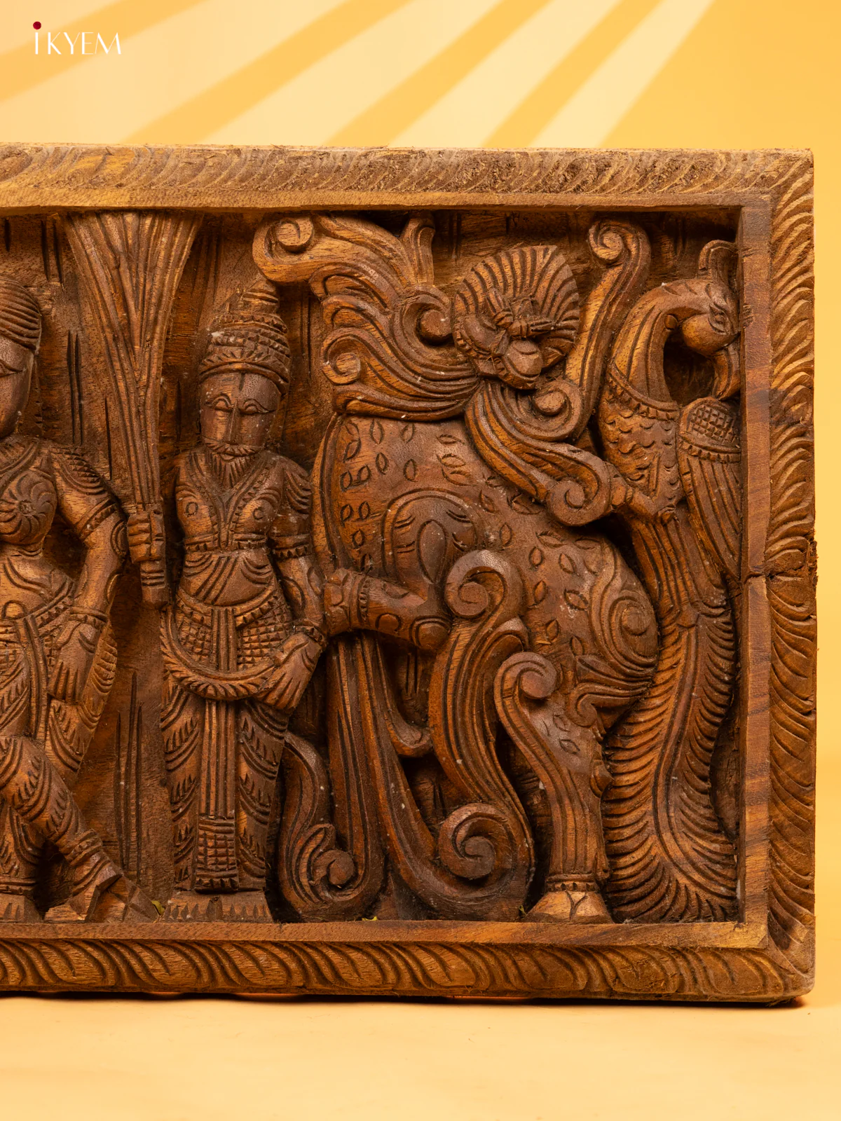 Hand-Carved Wooden Wall Frame Of Goddess Gajalakshmi - KL05135 - Image 6