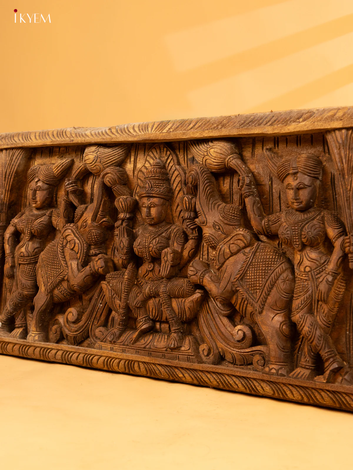Hand-Carved Wooden Wall Frame Of Goddess Gajalakshmi - KL05135 - Image 7