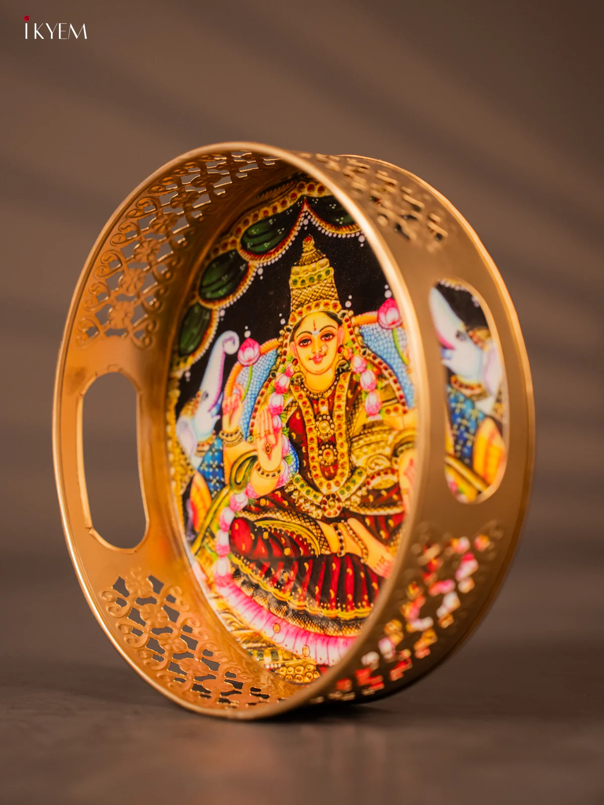 Beautiful Goddess Gaja Lakshmi Printed Metal Tray - KH05135 - Image 3