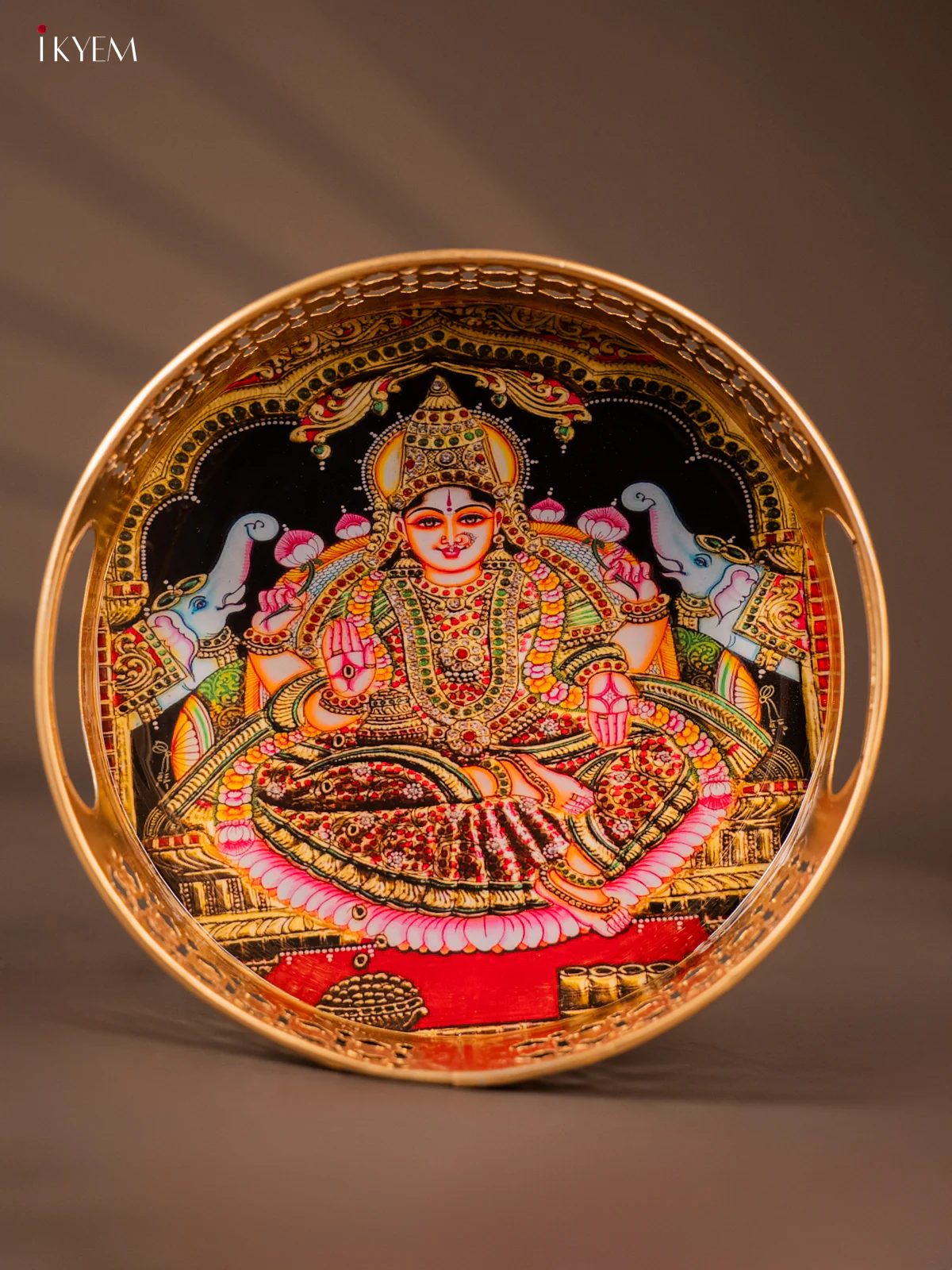 Majestic Goddess Gaja Lakshmi Printed Metal Tray - KH05136