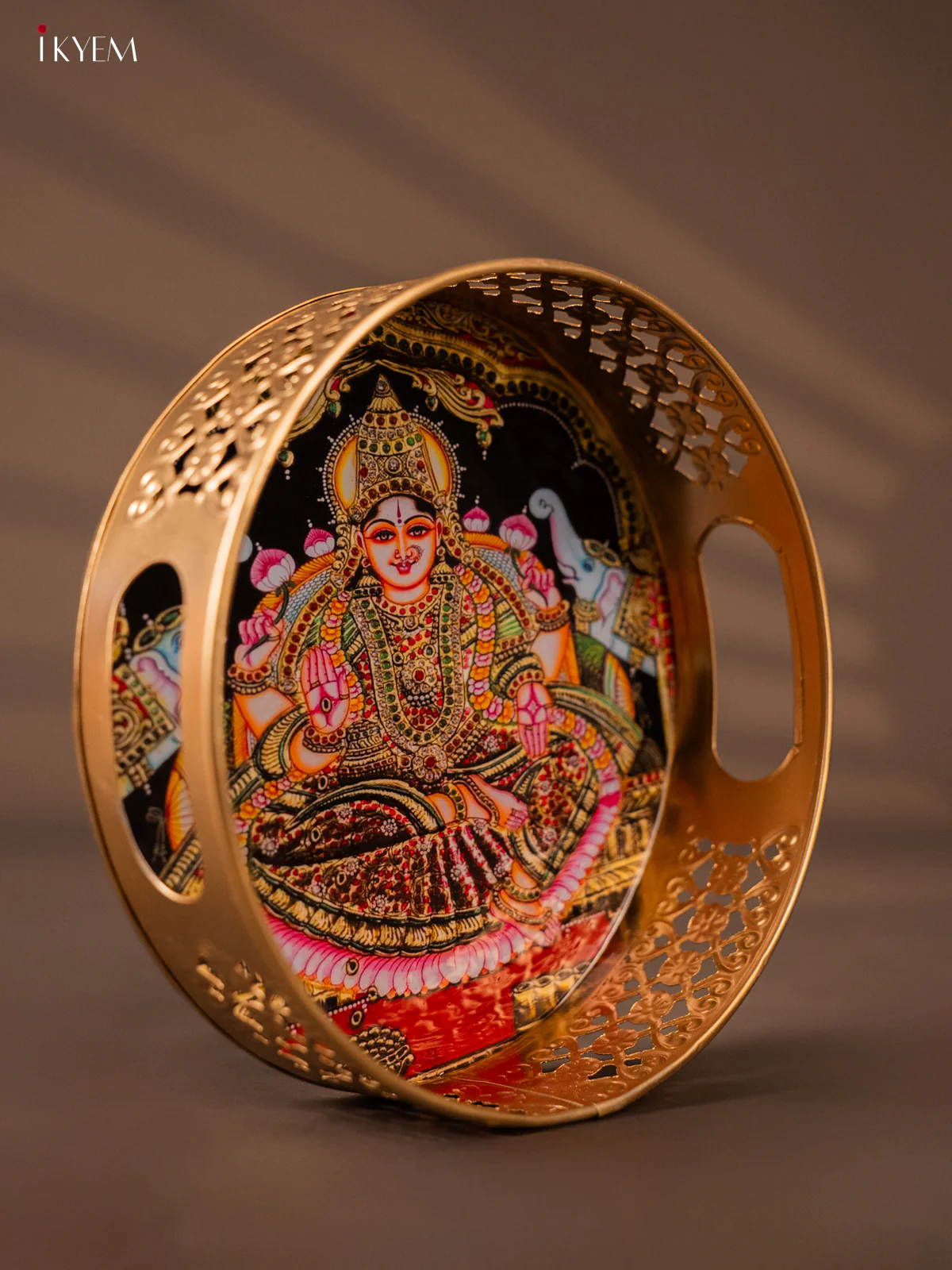 Majestic Goddess Gaja Lakshmi Printed Metal Tray - KH05136 - Image 2
