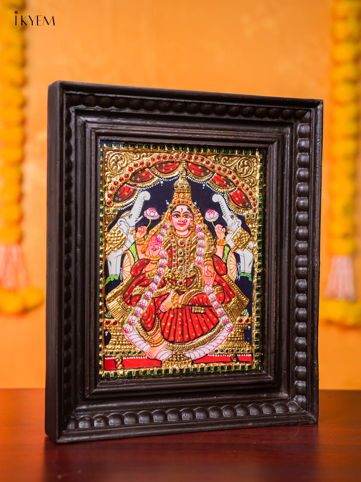Majestic Goddess Gajalakshmi Tanjore painting (13*11 Inches) - KJ03119 - Image 4