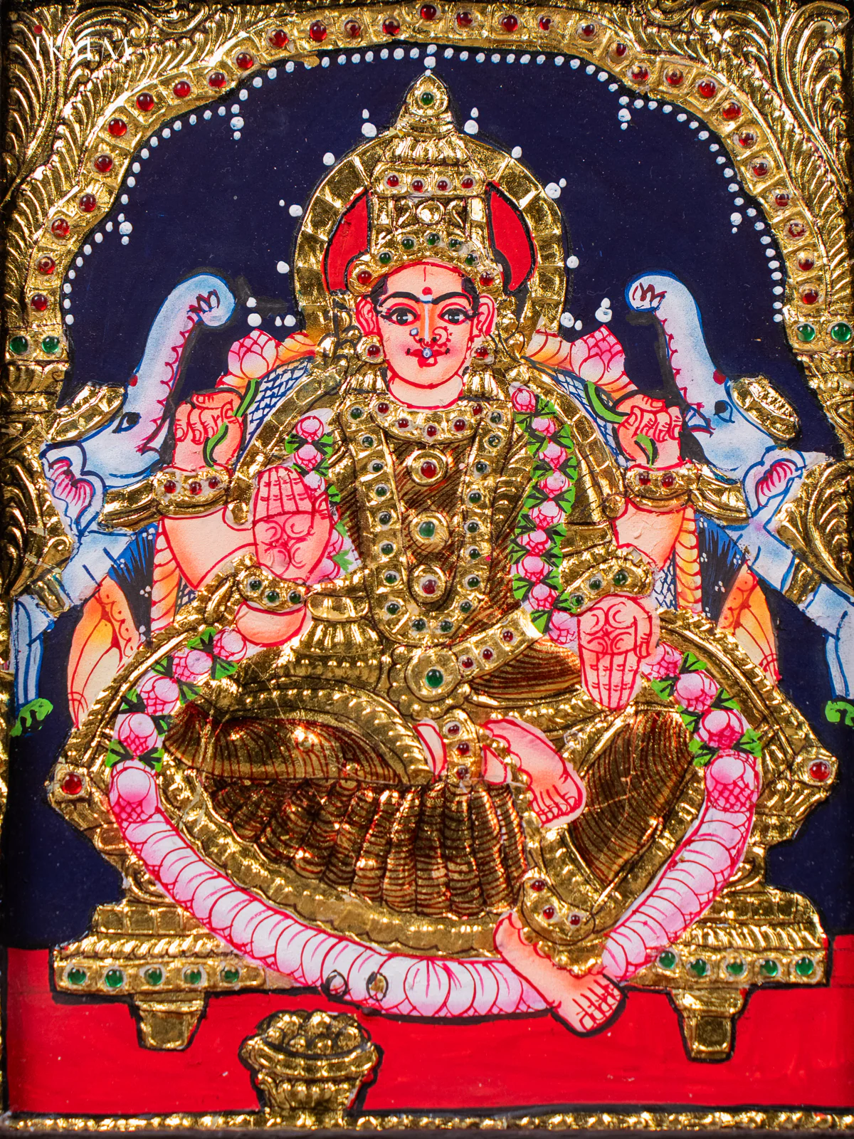 Traditional Goddess Gajalakshmi Tanjore painting (13*11 Inches) - KJ03120 - Image 3