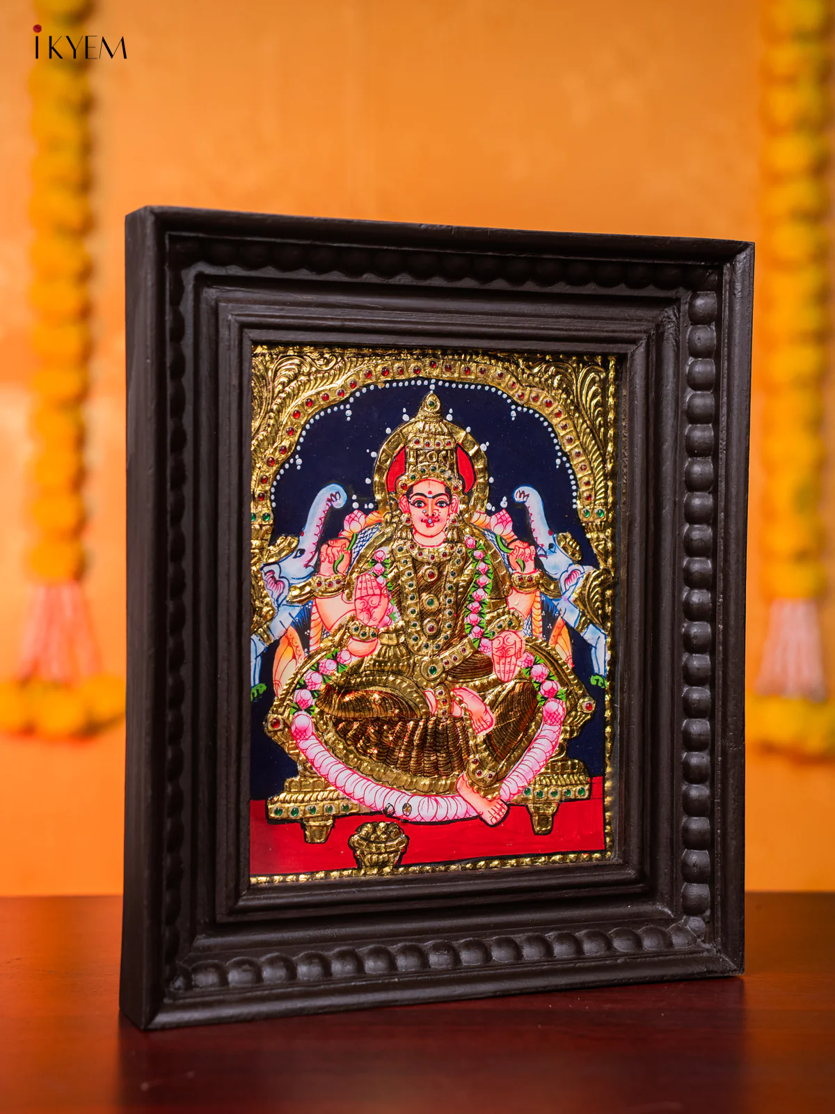 Traditional Goddess Gajalakshmi Tanjore painting (13*11 Inches) - KJ03120 - Image 4