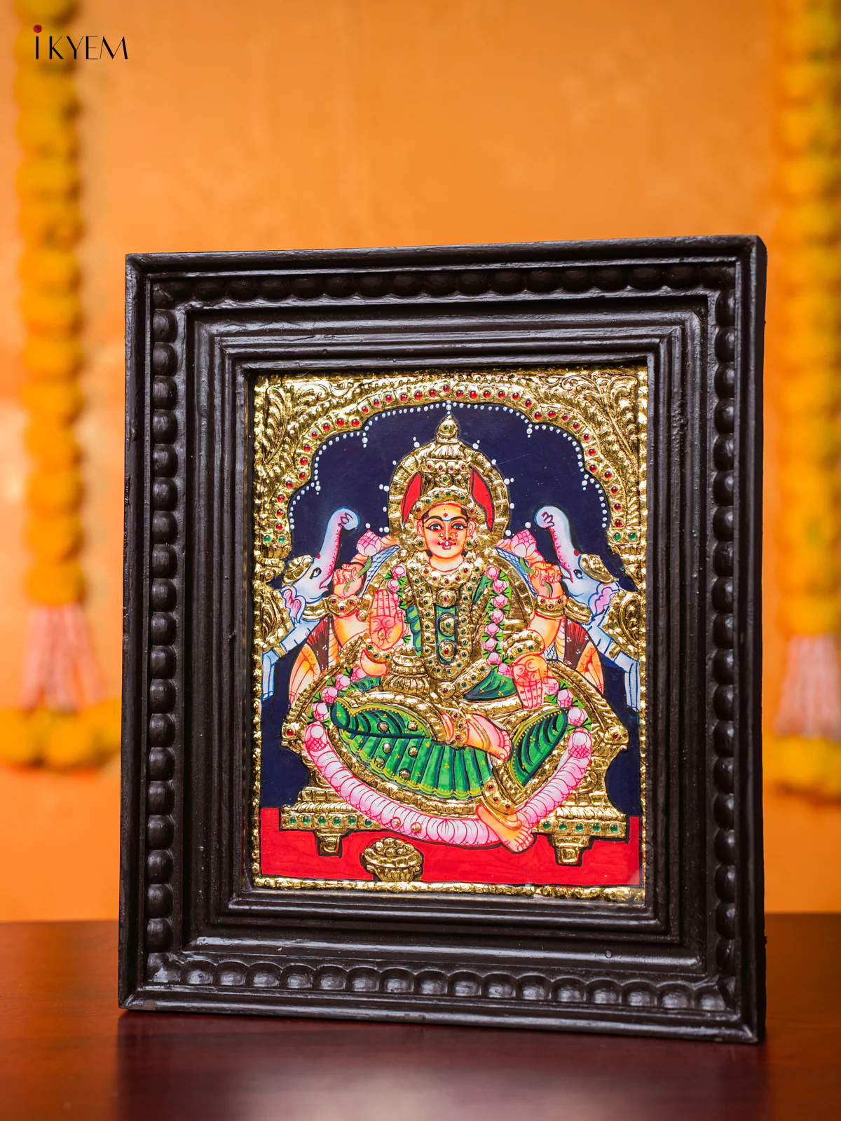 Divine Goddess Gajalakshmi Tanjore painting (13*11 Inches) - KJ03121 - Image 2