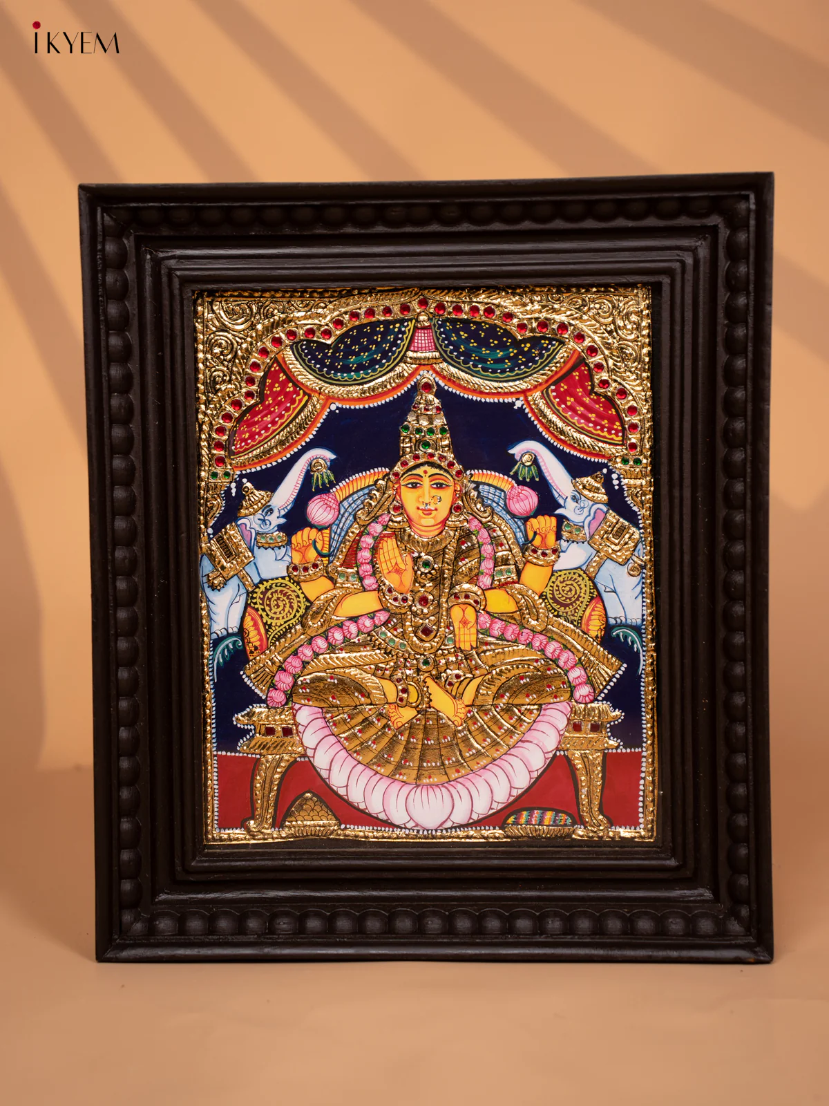 Classic Tanjore painting of Goddess GajaLakshmi With Teakwood Frame - KD17137