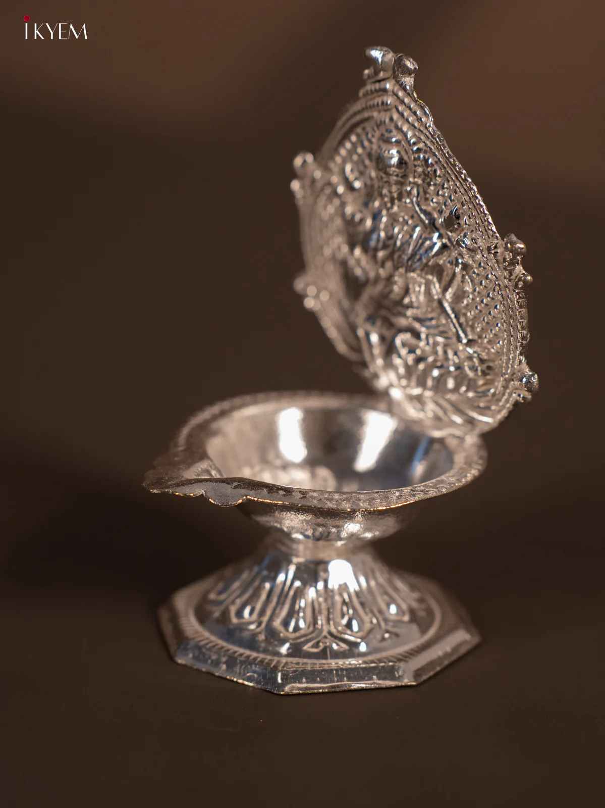 German Silver Lamp With Goddess Lakshmi Print - KF11166 - Image 3