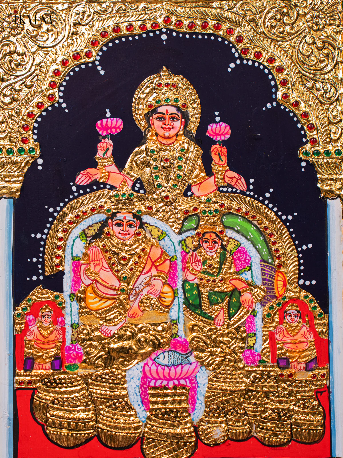 Radiant Goddess Lakshmi Kuber & Chitralekha Tanjore painting (18*15 Inch) - KJ03231 - Image 3